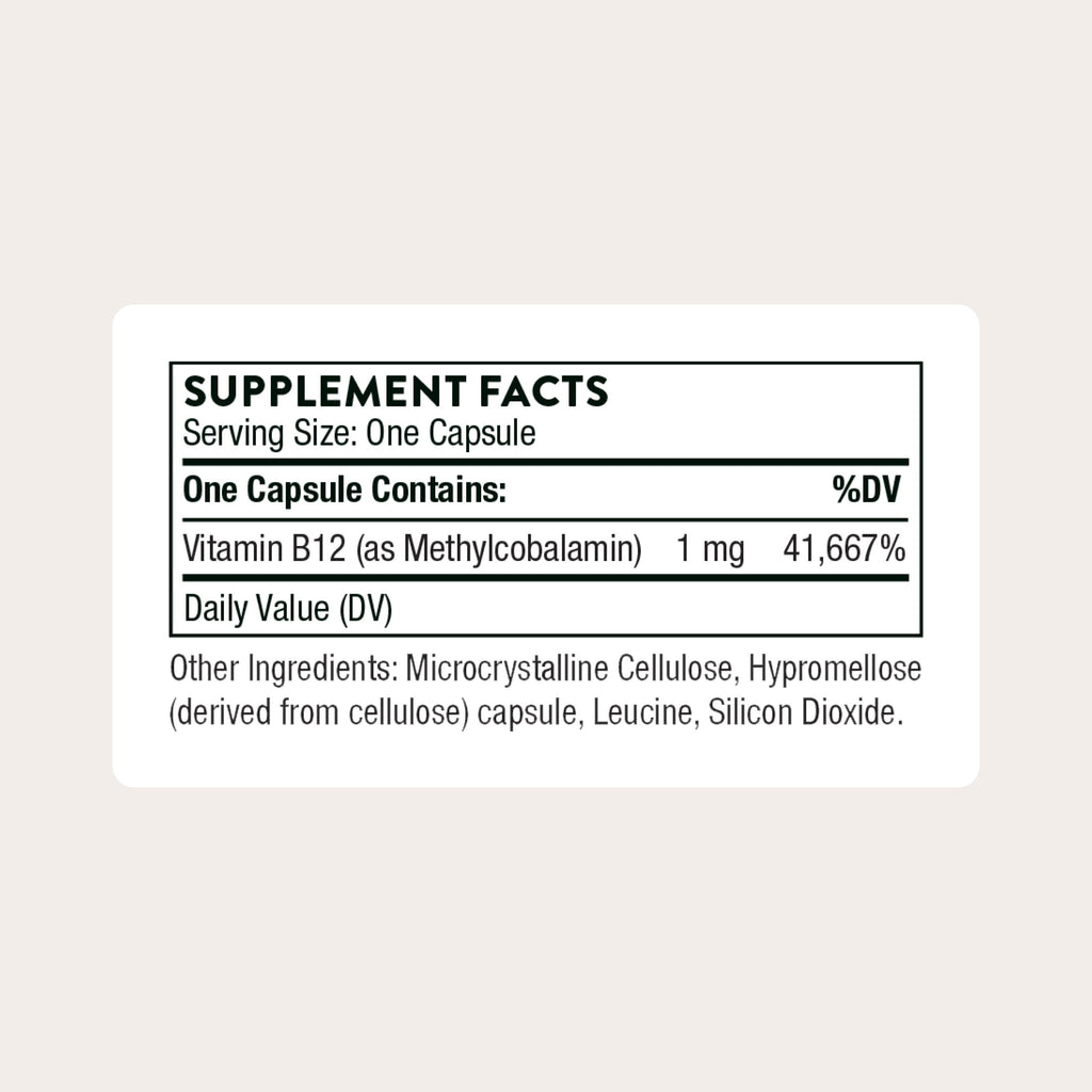 THORNE Vitamin B12 1,000 mcg, Active Methylcobalamin, 60 Capsules | Supports Methylation, Heart & Nerve Health, Cognitive Function & Healthy Homocysteine Levels*, NSF Contents Certified