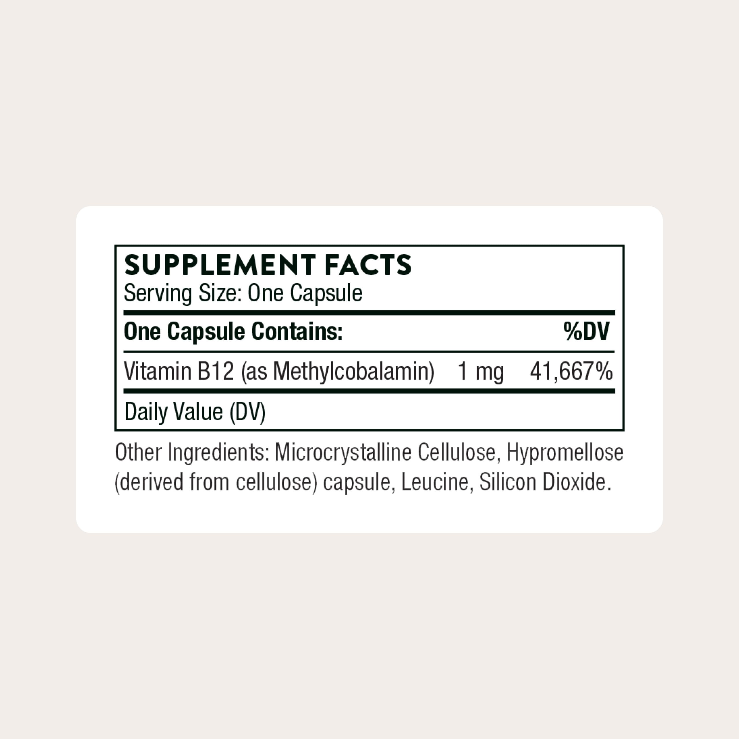 THORNE Vitamin B12 1,000 mcg, Active Methylcobalamin, 60 Capsules | Supports Methylation, Heart & Nerve Health, Cognitive Function & Healthy Homocysteine Levels*, NSF Contents Certified