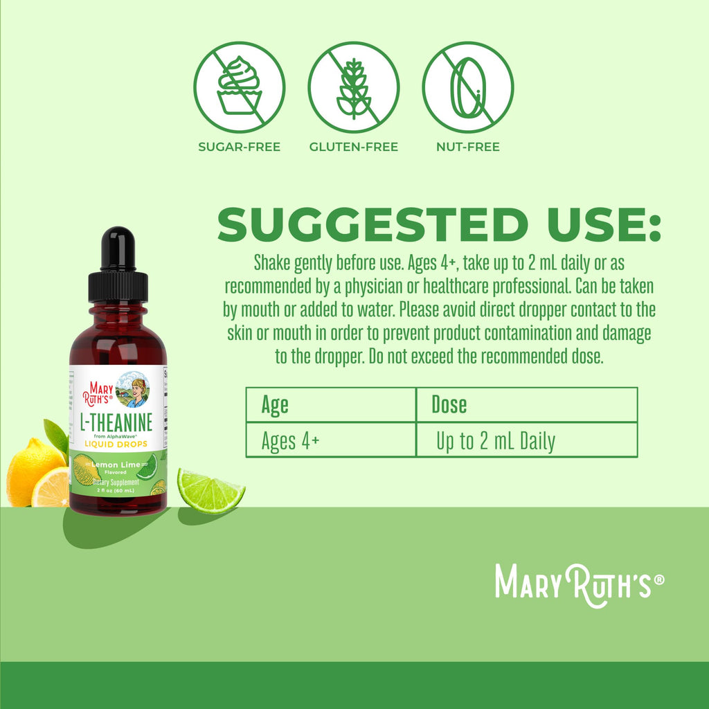 MaryRuth's L Theanine 200mg Liquid Drops for Adults & Kids, 30 Servings | Mood Support, Focus Supplement, Natural Sleep Support, Vegan, Non-GMO
