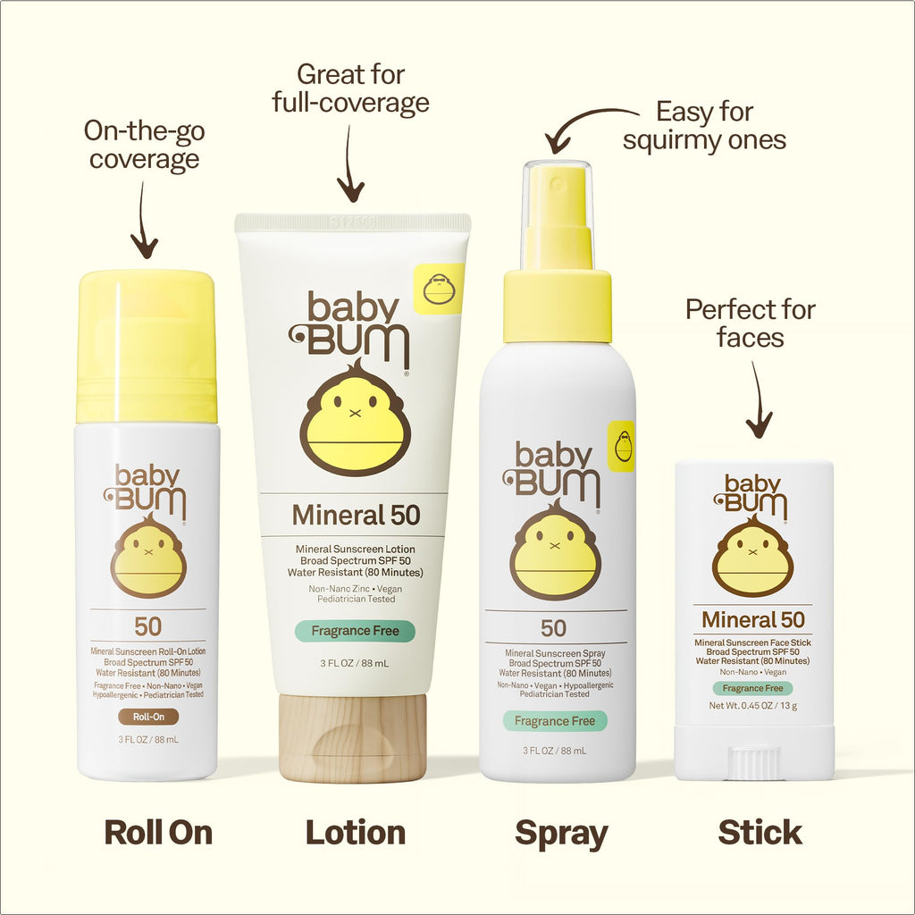 Sun Bum Baby Bum Mineral SPF 50 Roll-On Sunscreen - Vegan and Hawaii 104 Act Compliant (Without Octinoxate & Oxybenzone) - Broad Spectrum Moisturizing UVA/UVB - Travel Size - 3 oz