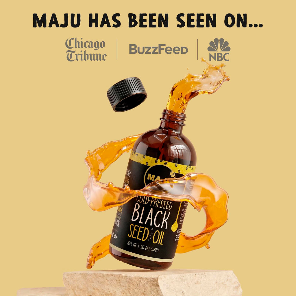 MAJU's Black Seed Oil 16oz: 2X Thymoquinone, Cold Pressed Turkish Black Cumin Nigella Sativa Seed Oil (Better Than Organic), Non-GMO, 100% Liquid Pure Blackseed, Glass Bottle