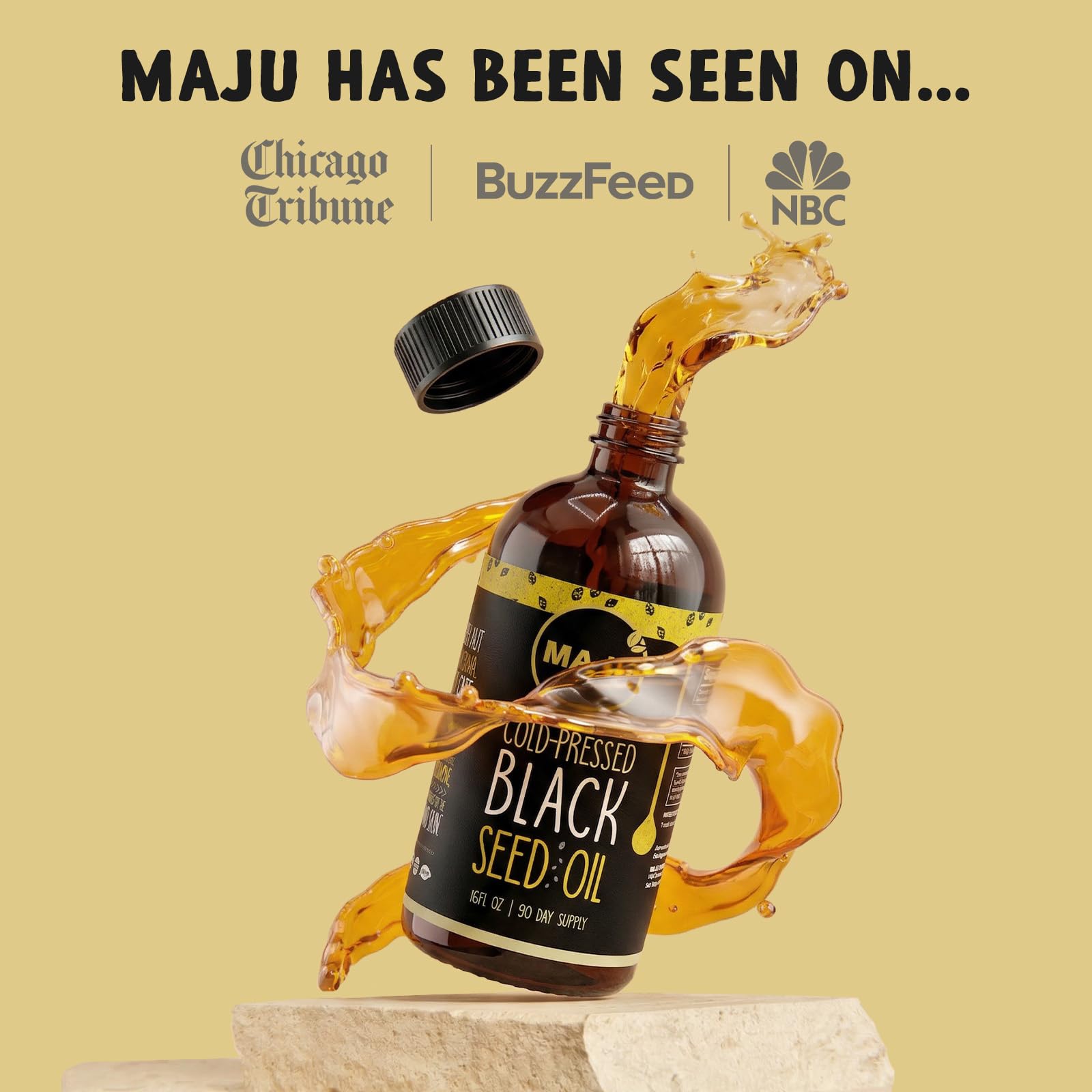 MAJU's Black Seed Oil 16oz: 2X Thymoquinone, Cold Pressed Turkish Black Cumin Nigella Sativa Seed Oil (Better Than Organic), Non-GMO, 100% Liquid Pure Blackseed, Glass Bottle
