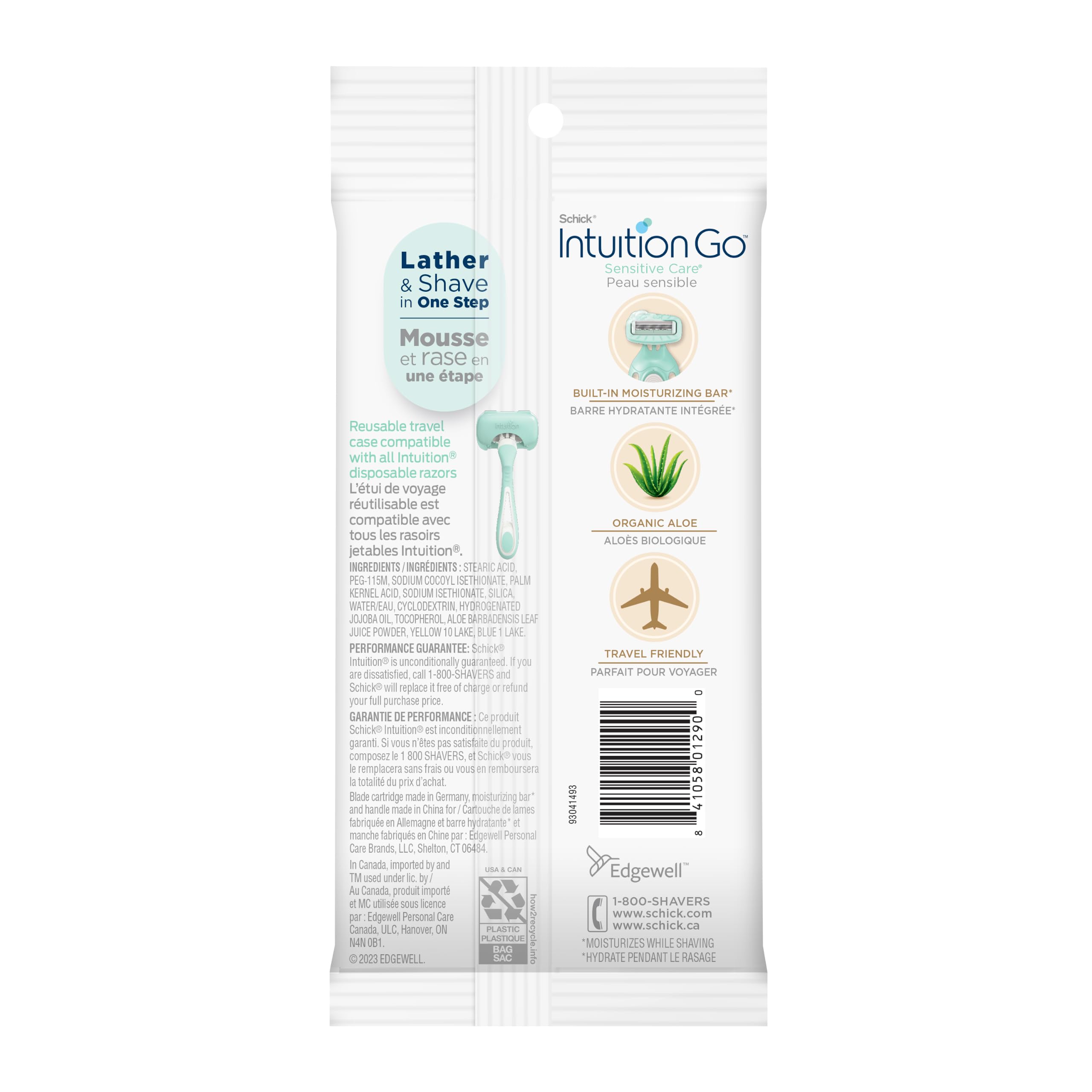 Schick Intuition Go Disposable Razor for Sensitive Skin, 1ct, Razors Sensitive Skin, Women’s Disposable Razors with Organic Aloe, Travel Razor