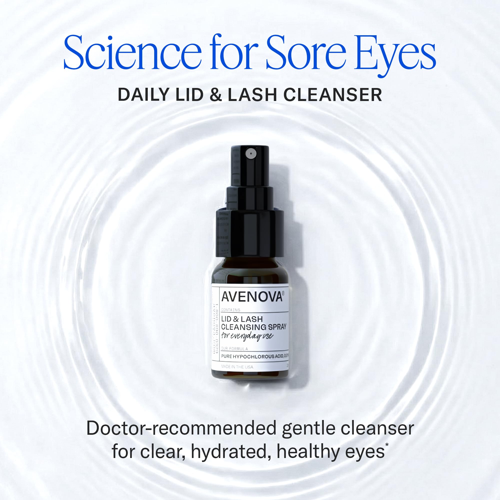 Avenova Eyelid Spray Cleanser for Lid & Lash, 20 ml Bottle | Gentle Everyday Pure Hypochlorous Acid Spray for Eye Irritation
