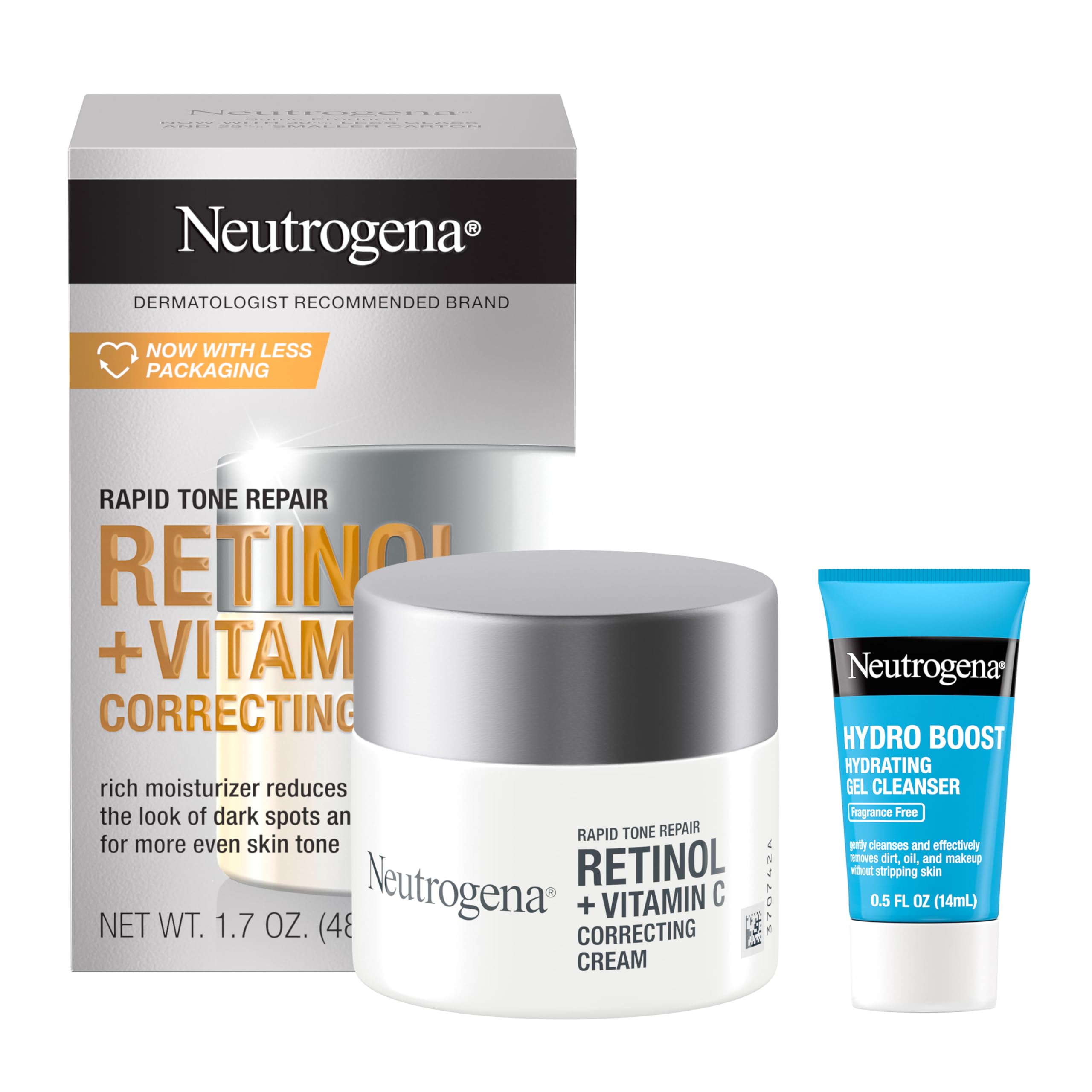 Buy now Neutrogena Rapid Tone Repair Retinol + Vitamin C Face Moisturizer, Dark Spot Corrector, Anti-Aging Face Cream for Even Tone 1.7 oz + Trial Size Hydro Boost Facial Cleanser, 0.5 fl. oz at indiglob india