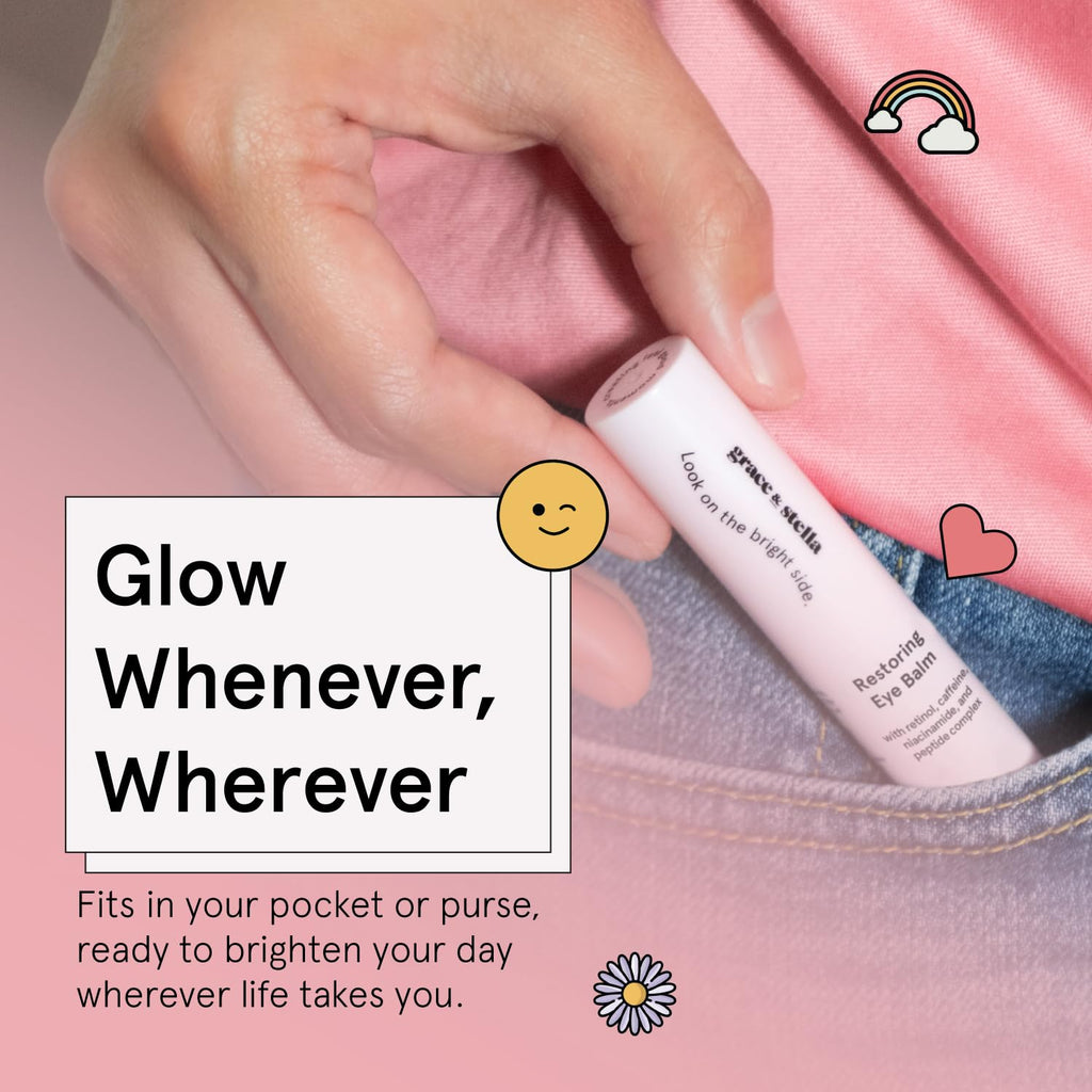 grace & stella Under Eye Brightener Balm Stick - Travel Size Toiletries | Retinol & Caffeine Eye Cream for Dark Circles, Puffiness, Wrinkles - Restore and Hydrate - Vegan Skincare (0.13oz / 3.5g)