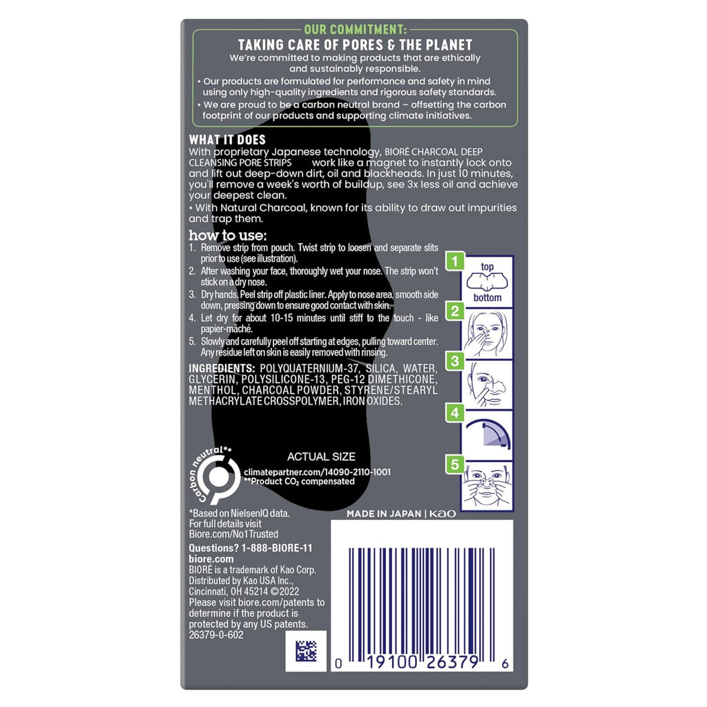Buy now BiorÃ© Charcoal Deep Cleansing Pore Strips for Men, Nose Strips for Blackhead Removal on Oily Skin, Features C-Bond Technology with Instant Pore Unclogging, 6 Count at indiglob india