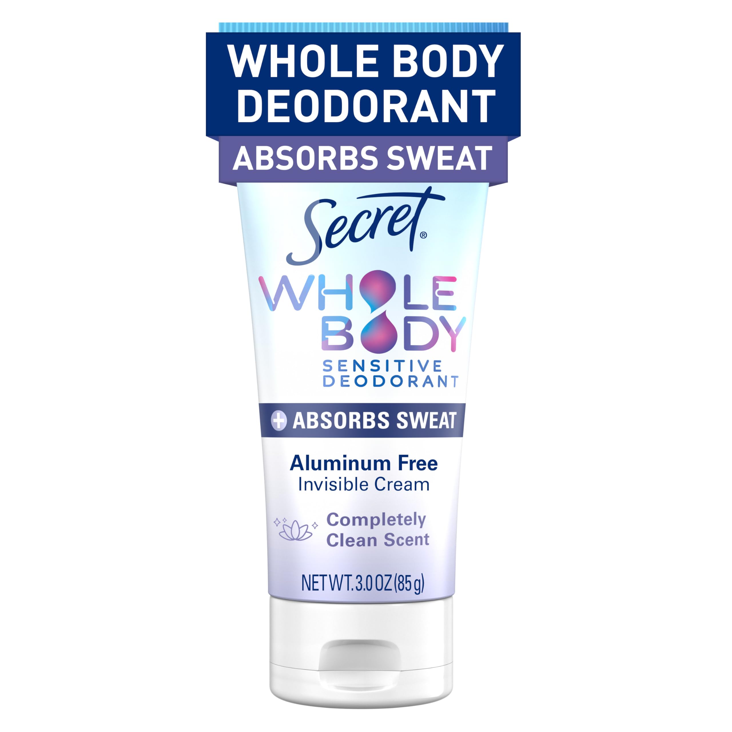 Secret Whole Body Deodorant Dry Feel Stick + Absorbs Sweat for Women, Naturally Derived Ingredients, Completely Clean Scent, Aluminum Free Deodorant Stick, 72 HR Odor Protection, 2.4 oz