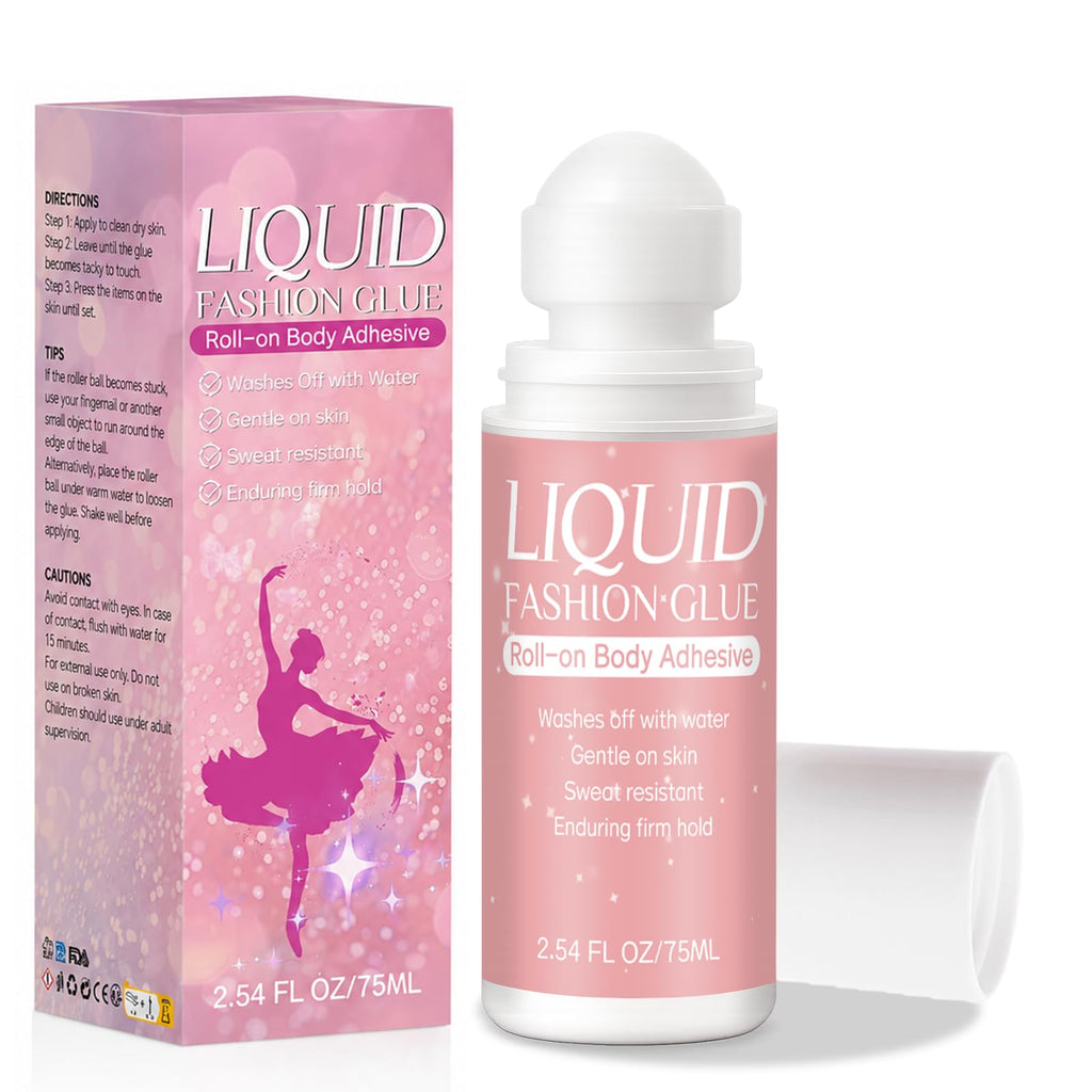 Body Adhesive for Clothing, Sweat Resistant & Long Lasting Body Glue for Clothes, Strong Hold for Dancers, Wigs, Bras, Stagewear & Costumes (2.54 Fl Oz)