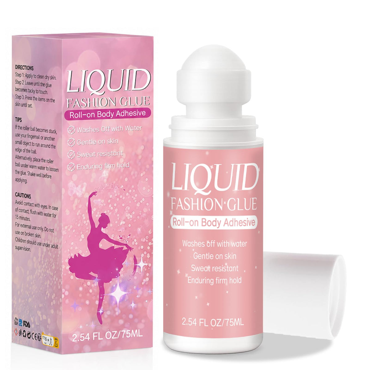 Body Adhesive for Clothing, Sweat Resistant & Long Lasting Body Glue for Clothes, Strong Hold for Dancers, Wigs, Bras, Stagewear & Costumes (2.54 Fl Oz)