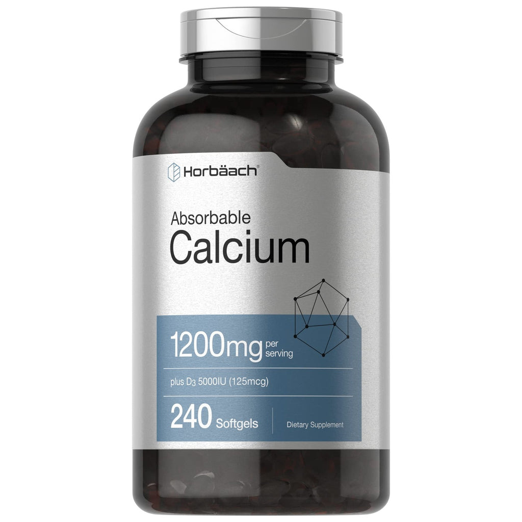 Horbäach Calcium 1200 mg with Vitamin D3 | 240 Softgels | 5000IU Vitamin D3 | Absorbable Calcium Supplement for Women and Men | Non-GMO, Gluten Free