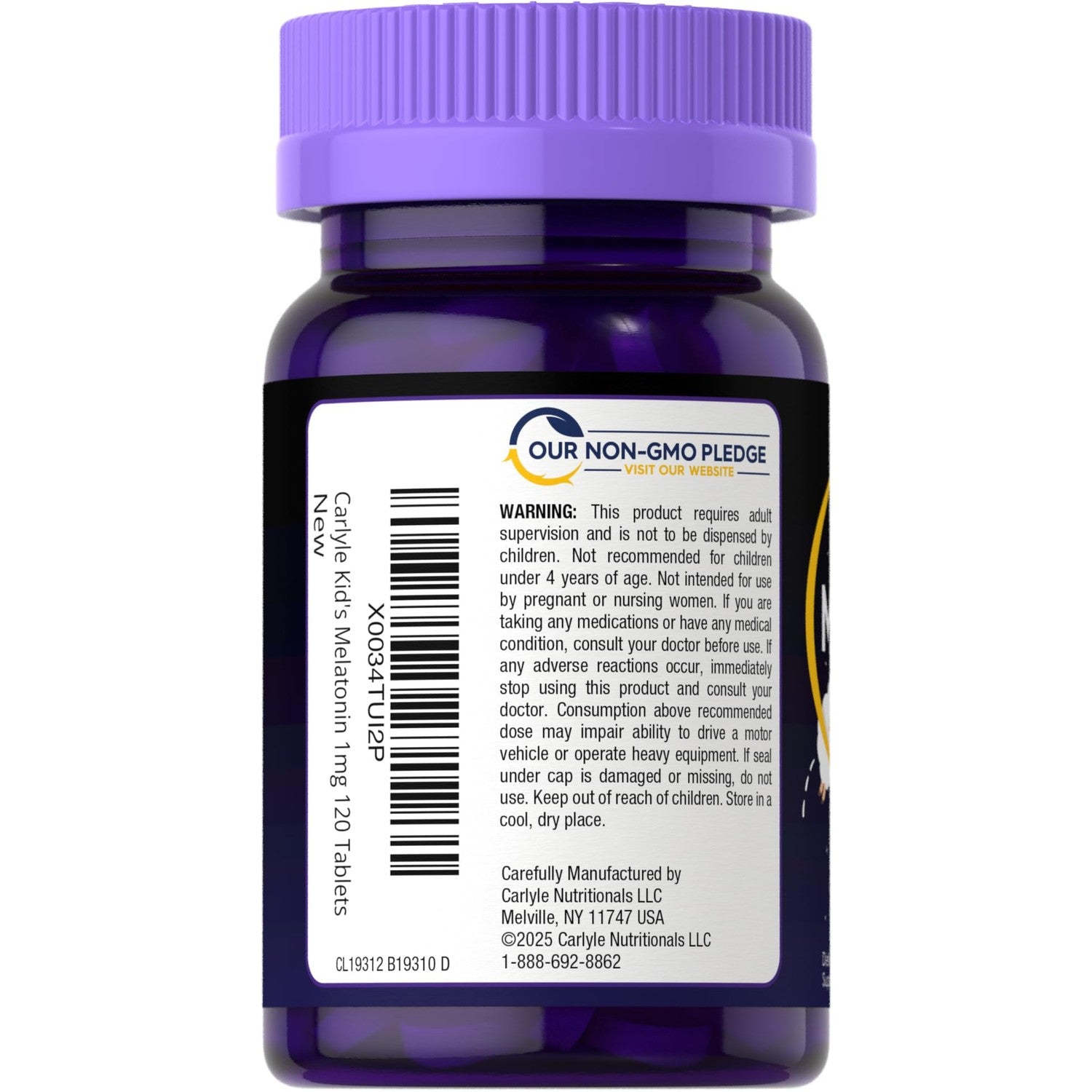 Carlyle Kids Melatonin 1mg | 120 Chewable Tablets | Fruit Flavor | Vegetarian Supplement | Non-GMO, Gluten Free Formula