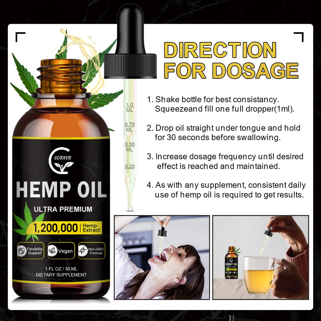 (2-Pack) High Potency Hemp Oil - Maximum Strength, Immune System Support, Focus Calm, Relaxation, Mood, Pure Extract, Organic, Vegan, Gluten-Free