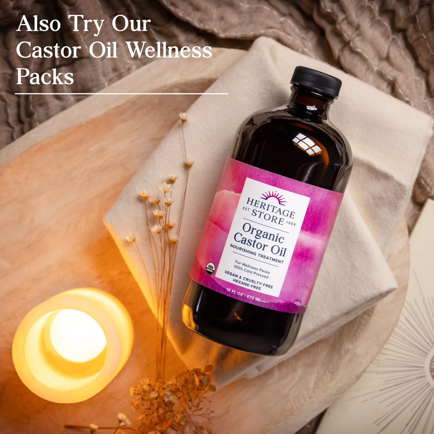 Buy now HERITAGE STORE Organic Castor Oil - Glass Bottle - Nourishing Treatment for Hair and Skin - Eyelash Serum for Eyelashes, Brows, Castor Oil Packs - Cold Pressed, Hexane Free, Vegan 16oz at indiglob india