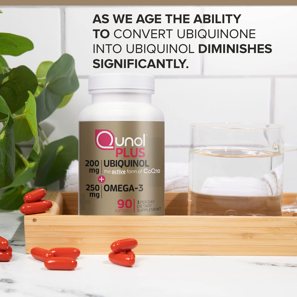 Qunol Ubiquinol 200mg + Omega-3 250mg, Extra Strength Antioxidant, 90ct | #1 Cardiologist Recommended Supplement for Heart Health, Coenzyme Q10 Supplement to support Vascular Health & Cellular Energy