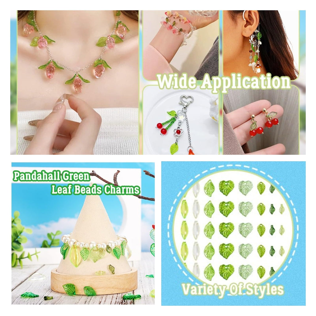 Pandahall 320 Pcs Green Acrylic Leaf Beads Transparent Maple Leaves Pendants Tiny Green Leaf Bead Caps for Jewelry Making DIY Spring Crafts Earring Bracelet