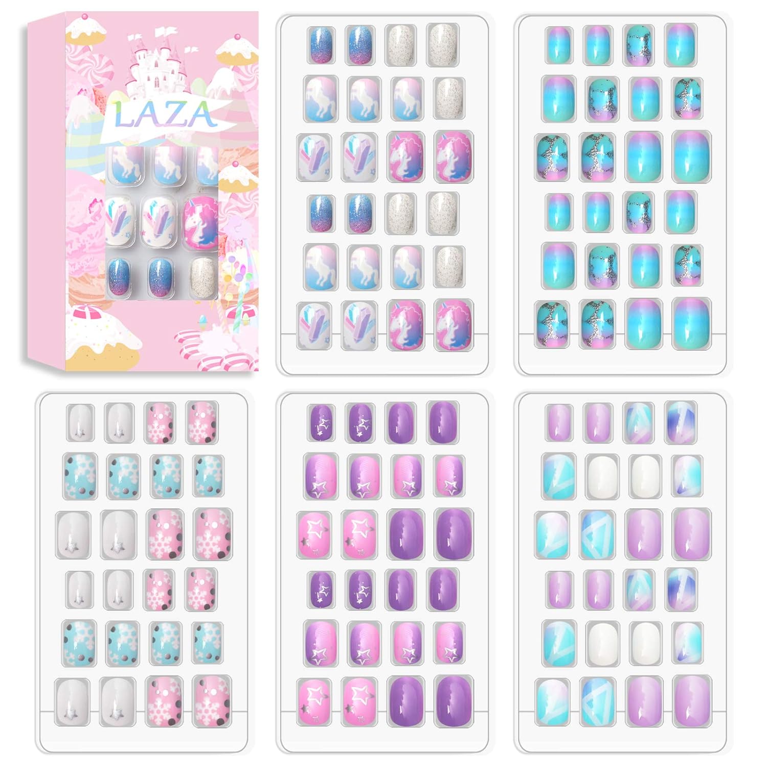 Buy now Laza 120pcs Children Nails Press On Pre-glue Full Cover Nail Tips Kit Glitter Gradient Color Rainbow Short Artificial False Nail Kits Lovely Christmas Gift for Children Kids Girls - Silver Pearl Silver Pearl at indiglob india