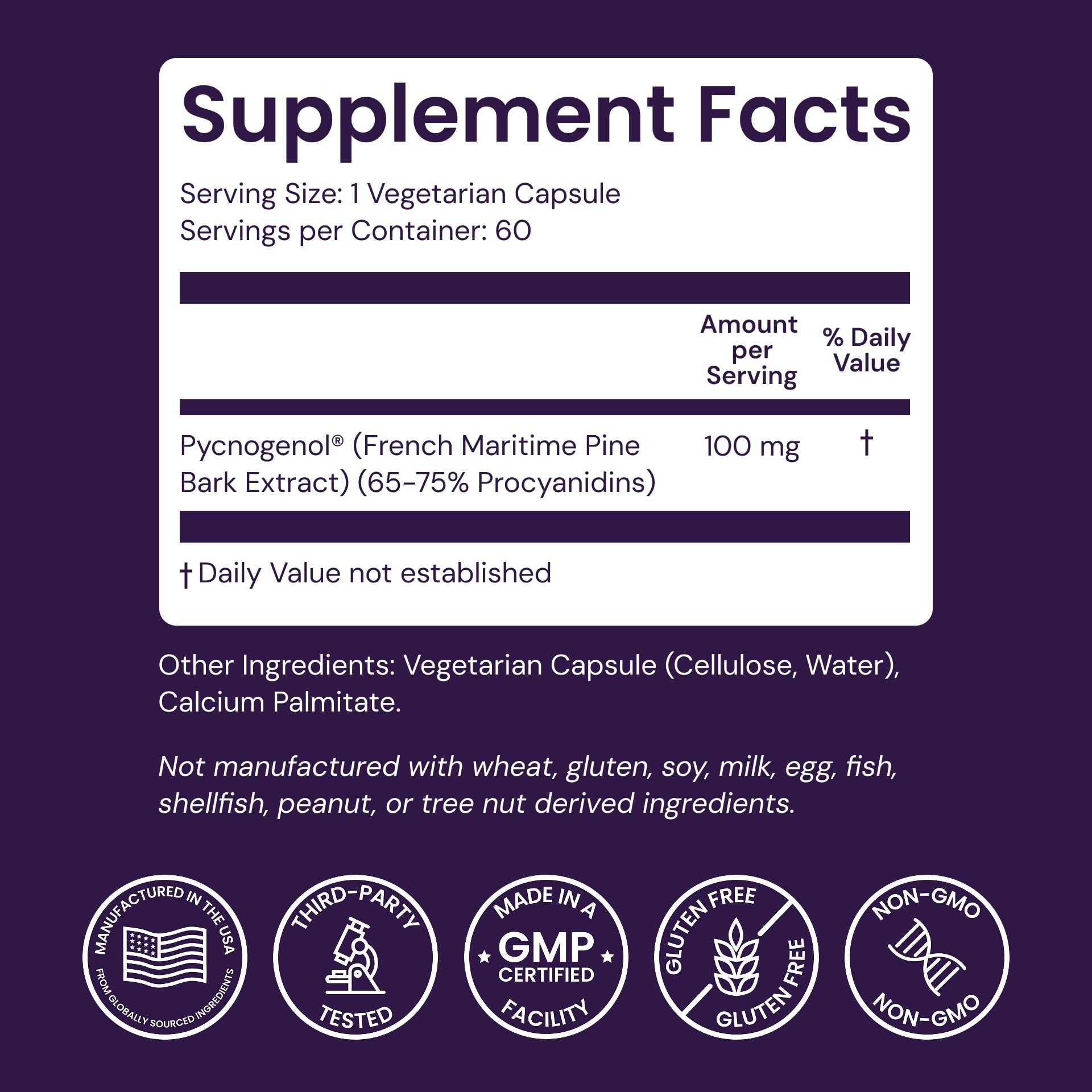 Healthy Origins Pycnogenol Pine Bark 100 mg, 60 Veggie Caps