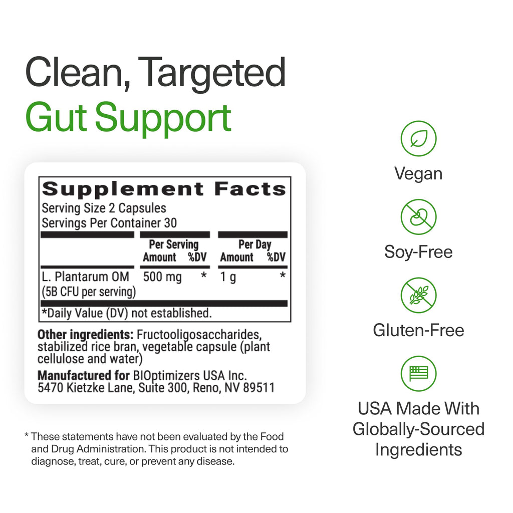 BIOptimizers Probiotic Breakthrough – Lactobacillus Plantarum OM Probiotics & Prebiotics Health Supplement for Gut, Digestive & Immune Support Probiotics for Women Men Elderly– 60 Vegan Capsules