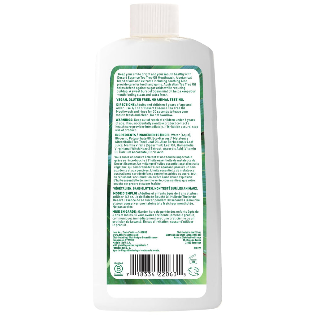 Desert Essence Tea Tree Oil Alcohol-Free Mouthwash, Spearmint, 8oz