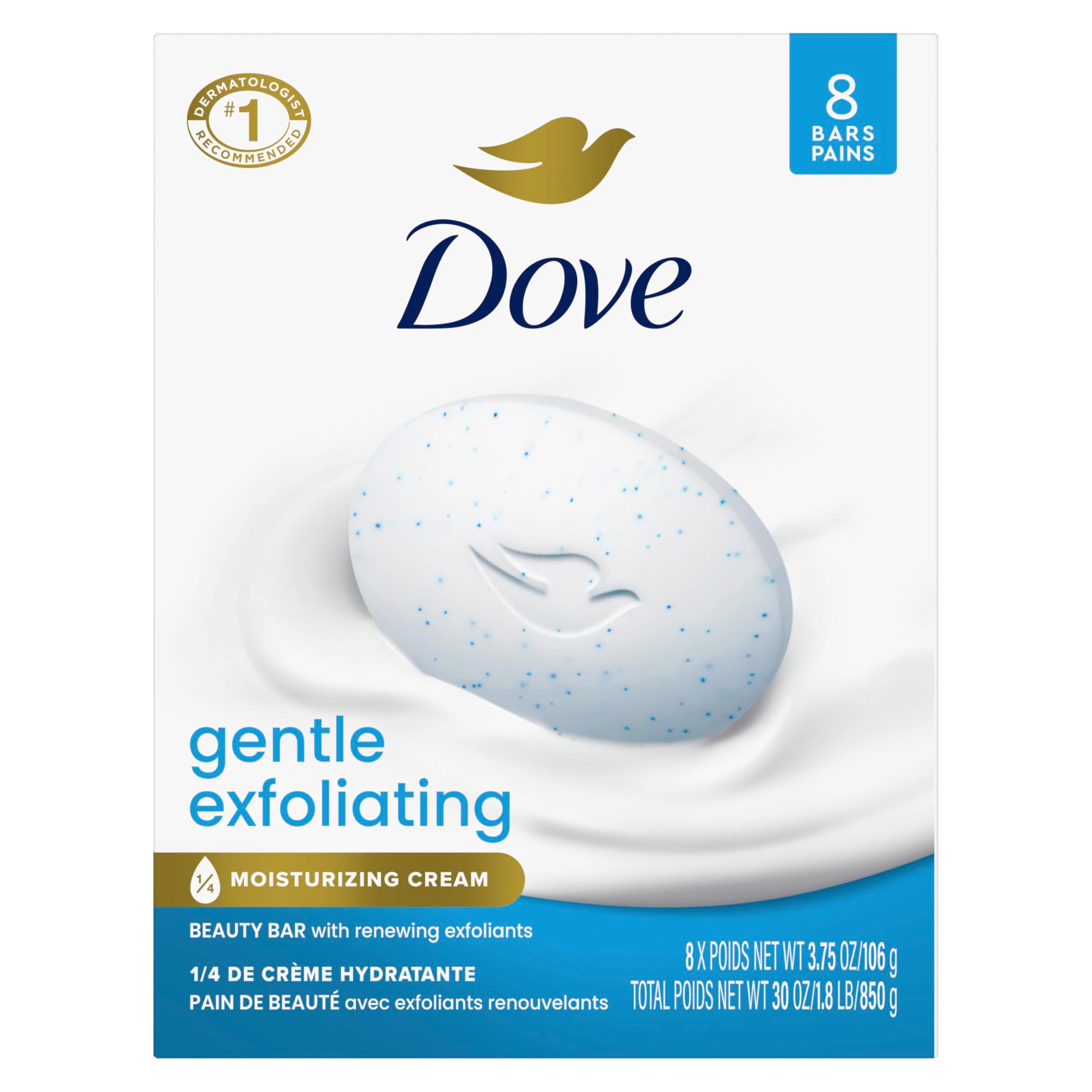 Dove Gentle Exfoliating Beauty Bar Soap , Renewing 8 Count 3.75 oz | For exfoliating care, Helps smooth dull skin, With plant-based cleansers, Sulfate-free