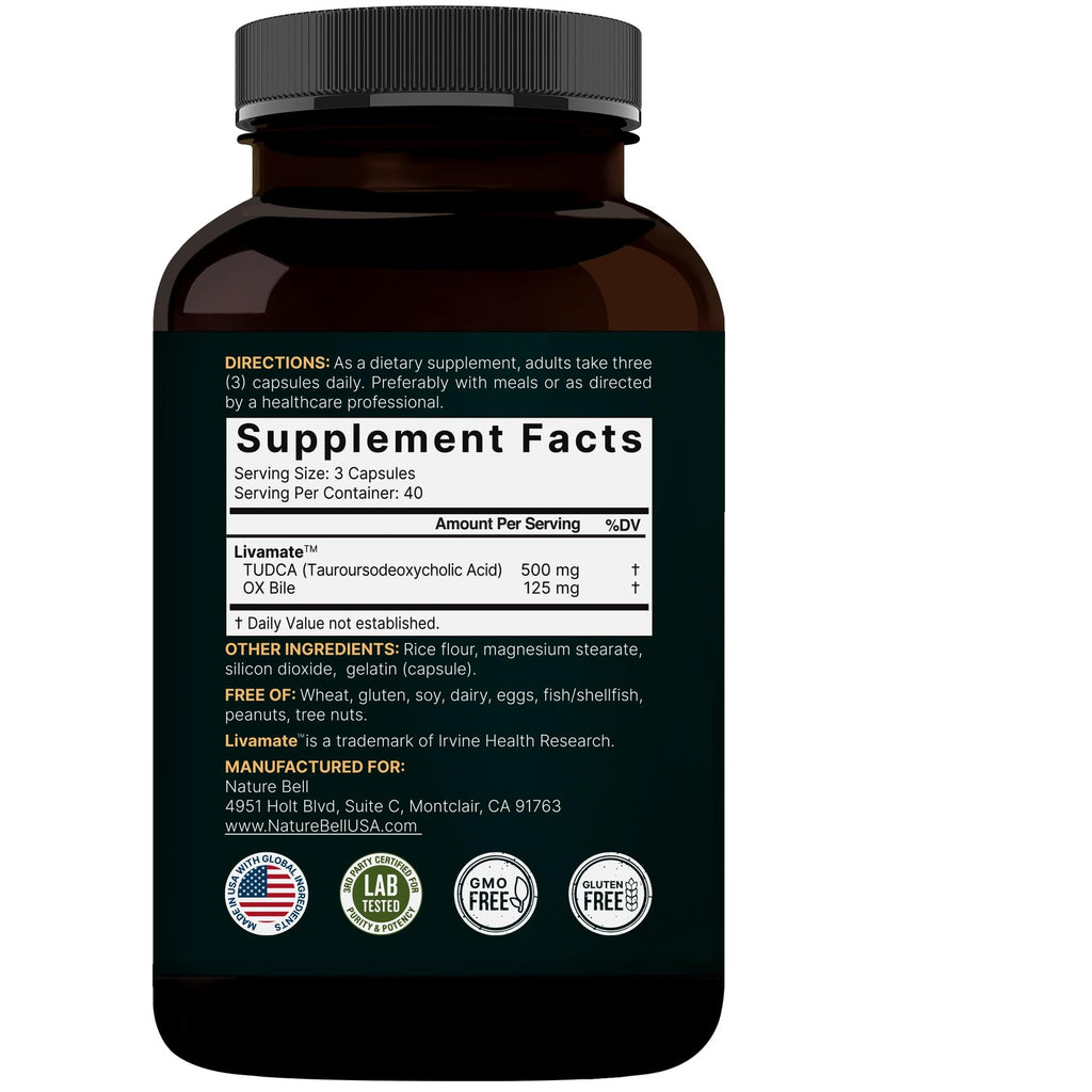 TUDCA 500mg with OX Bile 125mg Per Serving, 120 Capsules – Bile Salts Support, High Absorption Livamate Formula | Liver Cleanse Detox & Repair Supplement | Natural Bitter Taste – Third Party Tested