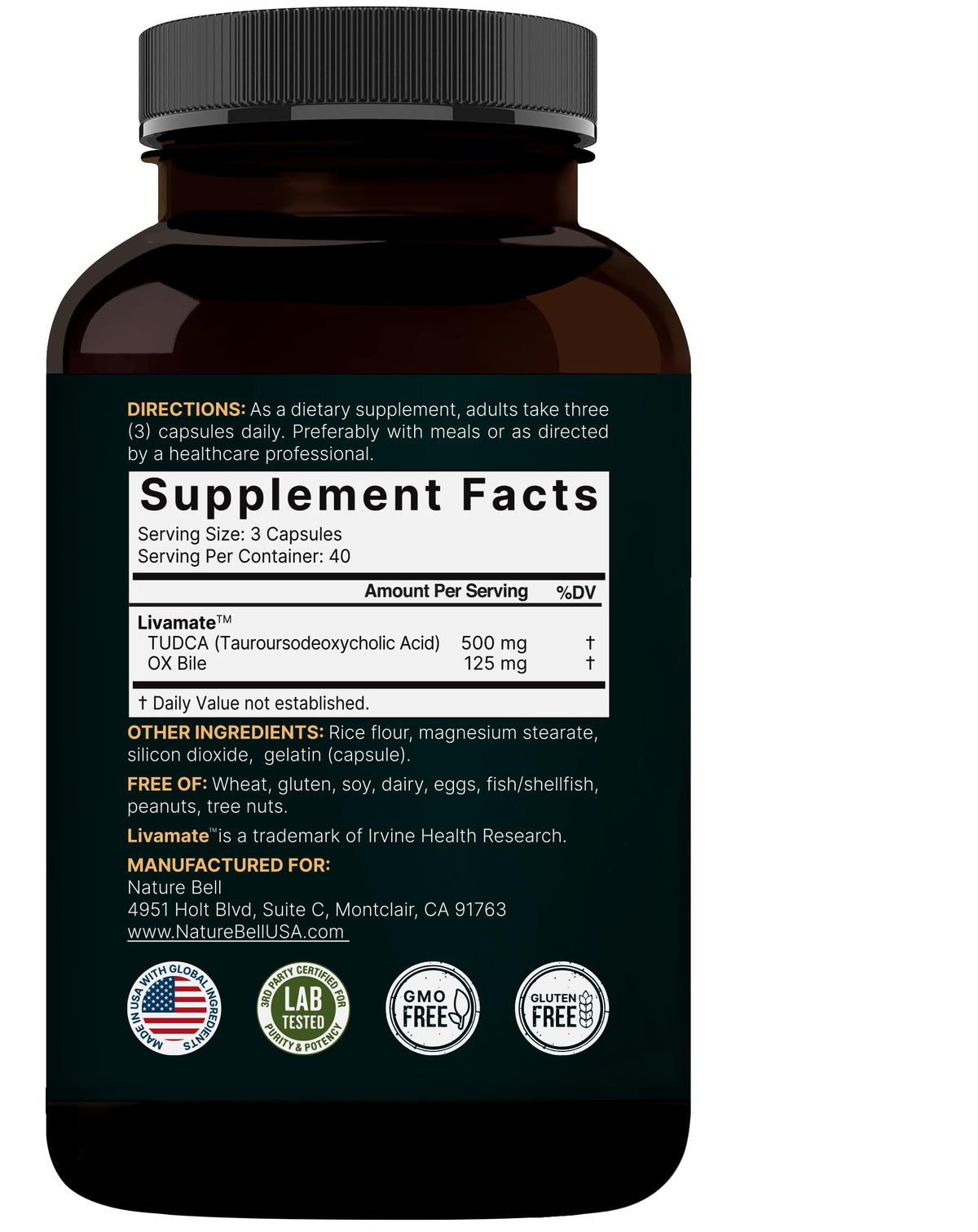 TUDCA 500mg with OX Bile 125mg Per Serving, 120 Capsules – Bile Salts Support, High Absorption Livamate Formula | Liver Cleanse Detox & Repair Supplement | Natural Bitter Taste – Third Party Tested