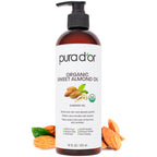 PURA D'OR ORGANIC Sweet Almond Oil, Pure Carrier Oil for Hair & Skin, 16 Oz | Moisturizes dry skin & softens strands; fast-absorbing, non-greasy feel for DIY beauty, massage & bath blends; USDA Certified