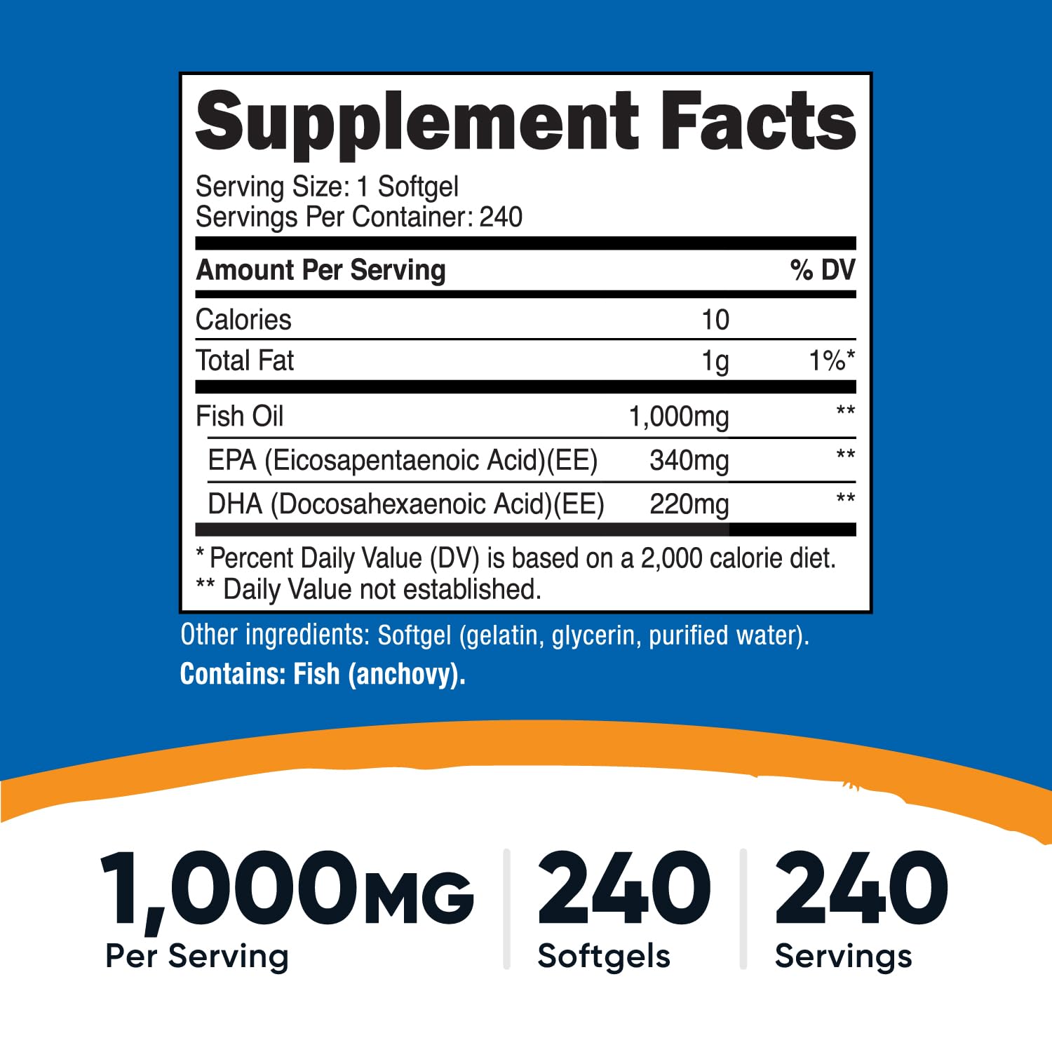 Nutricost Fish Oil Omega 3 Softgels with EPA & DHA (1000mg of Fish Oil, 560mg of Omega-3), 240 Softgels, Non-GMO, Gluten Free. (Pack of 2)