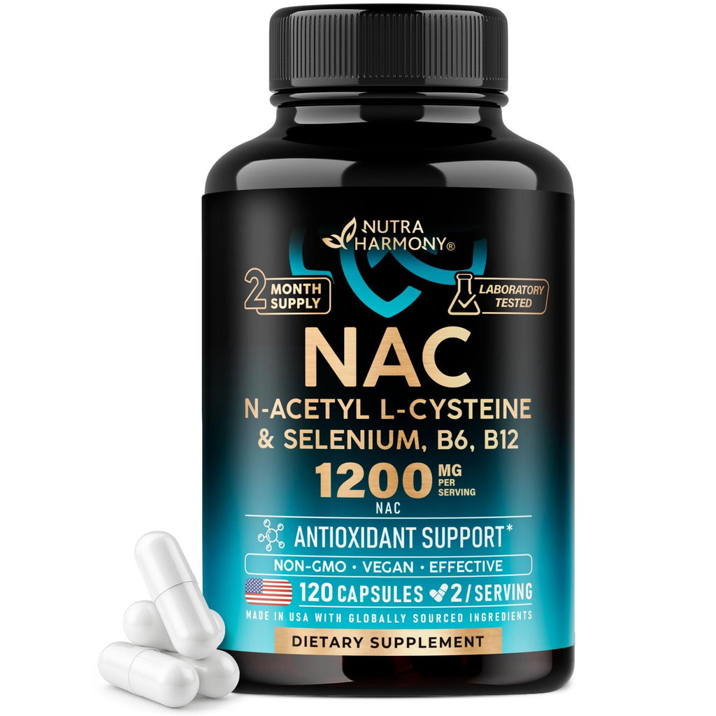 NAC Supplement with Selenium, B6 & B12 - NAC 1200 mg - Lab Tested, 120 Caps | N Acetyl Cysteine 600 mg/caps, 1200 mg/serving - Antioxidant & Immune Support - Non-GMO, Gluten-Free, Vegan - 60-Day Supply