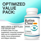 Retina Clear Pro Eye Health Support Supplement, with Minerals and Vitamins, Lutein and Bilberry Extract Supports Visual Clarity, Eye Fatigue Relief & Focus（2PCS）