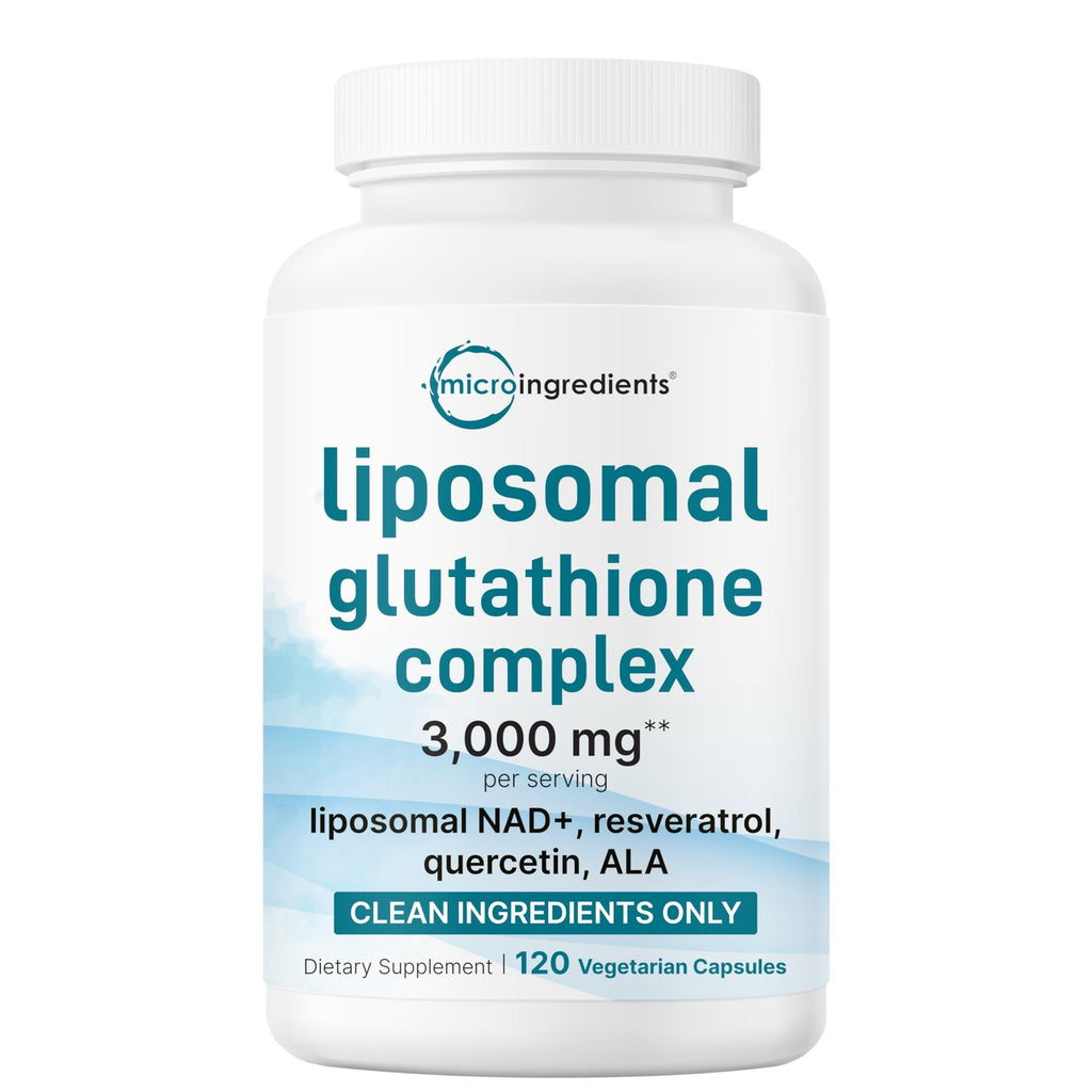 Micro Ingredients Liposomal Reduced Glutathione Complex 3,000mg - 8‑in‑1 Advanced Glutathione Supplement with NAD, Resveratrol, Quercetin, Alpha Lipoic Acid & Vitamin C - 120 Vegetarian Caps
