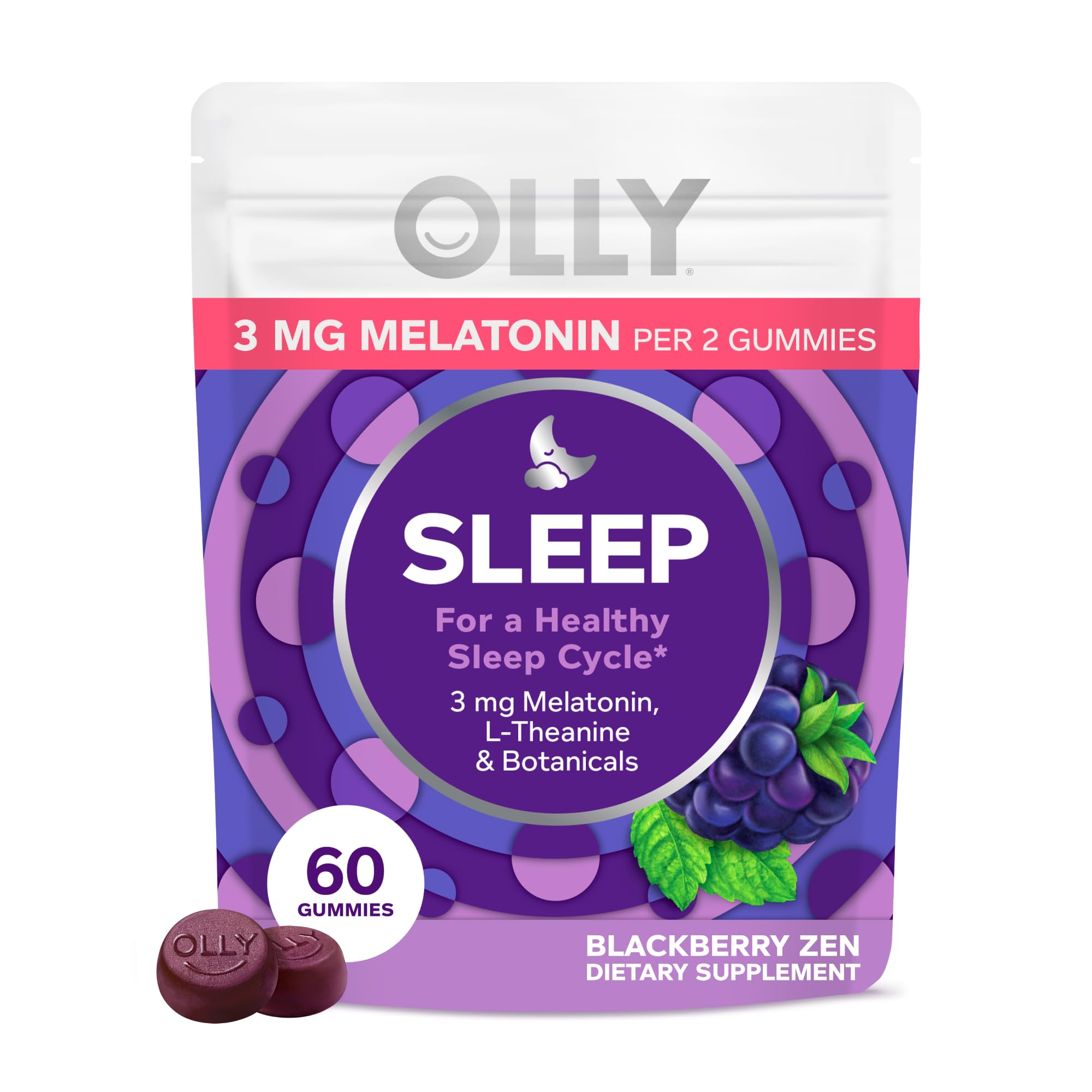 OLLY Sleep Support Gummy Supplement,* 3 mg Melatonin, L-Theanine - 60 Count