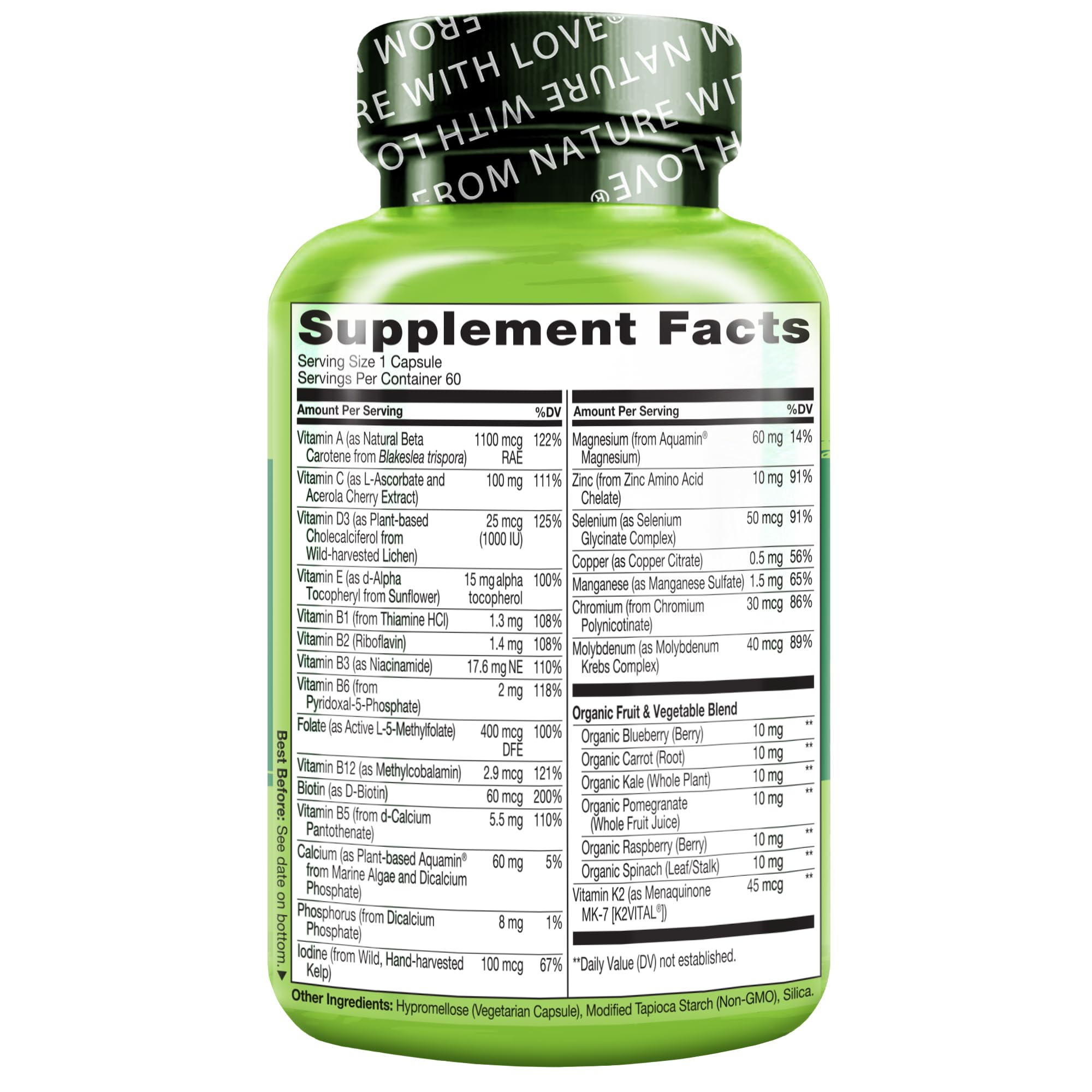 NATURELO Multivitamin for Men 50+ - One Daily, 60 Vegetarian Capsules | Vitamins, Minerals & Organic Whole Foods, Boost Energy and Health, Non-GMO