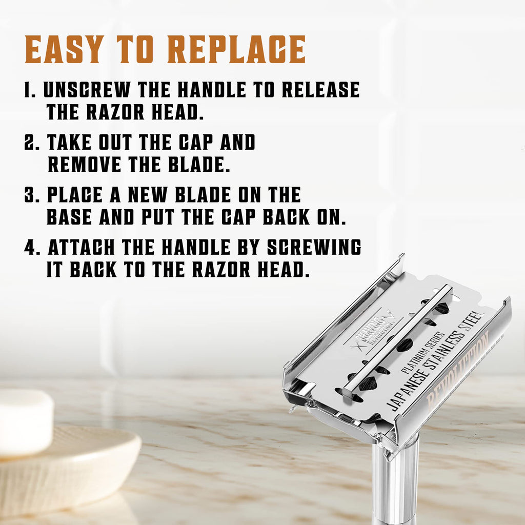 Shaving Revolution Double Edge Razor Blades - 50 Count | Platinum Japanese Stainless Steel - Smooth, Precise & Clean Shave - Fits Standard Safety Razors - Long-Lasting Sharpness