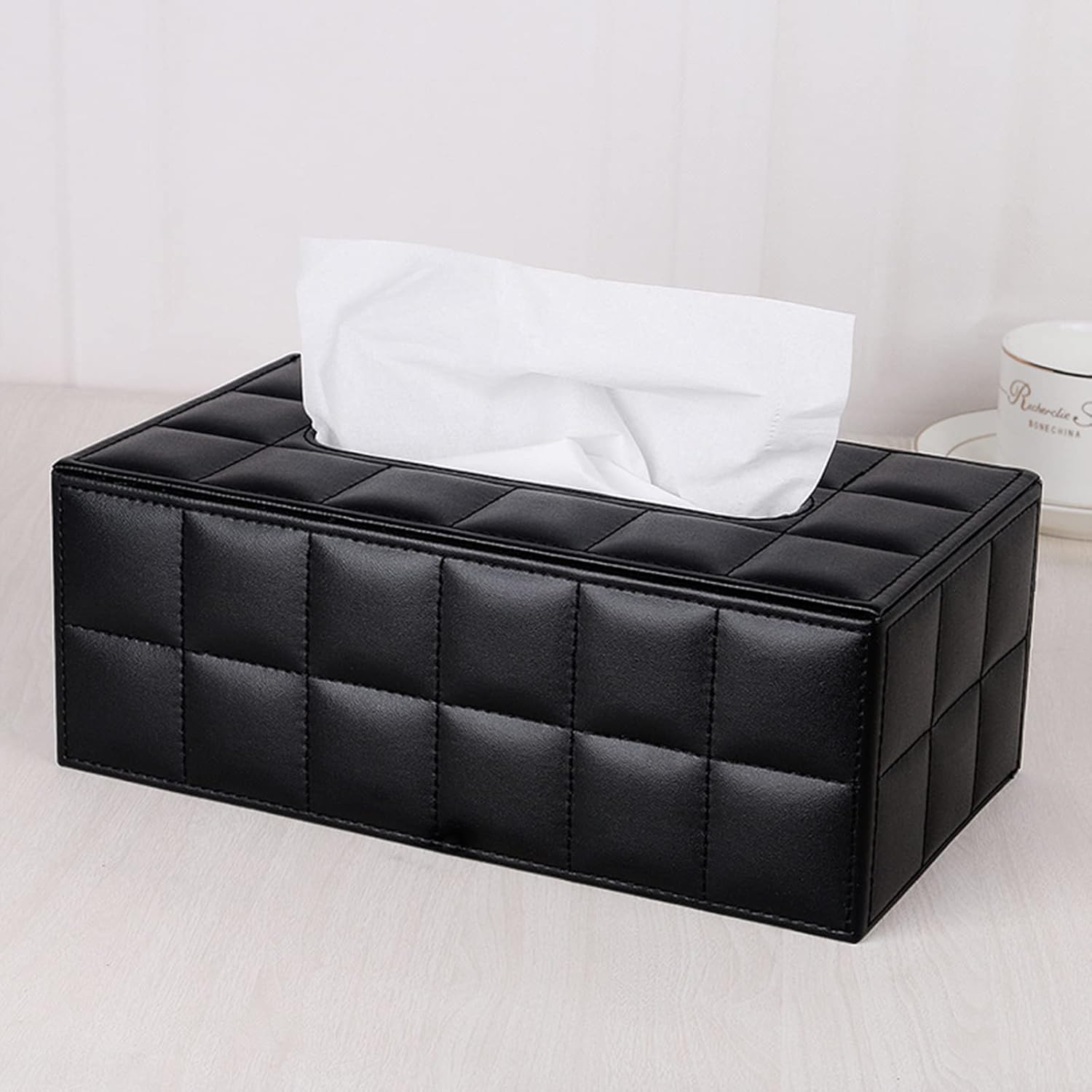 Buy now High-end Fashion PU Leather Tissue Box Holder Business Black, Rectangular Napkin Holder Drawer Paper Dispenser, Home Office Car Tissue Holder with Magnetic Bottom (Black Checkered) at indiglob india