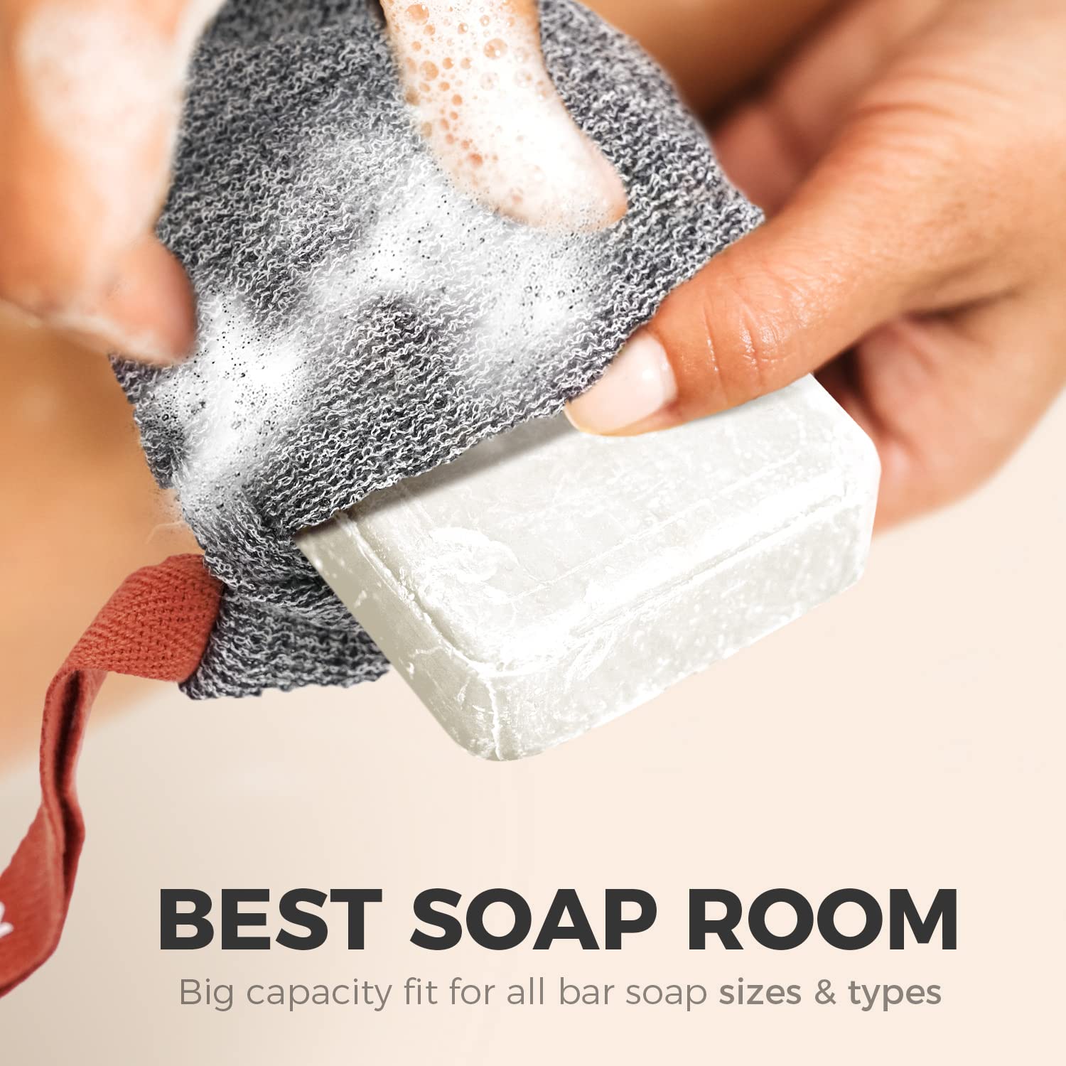 ZOMCHI Soap Saver Bags for Bar Soap, 2 Pack, Deep Texture Grey | Nylon Mesh Helps Create Rich Lather, Hanging Loop, Quick Drying Design, Roomy Pouch For Bath And Shower Routines