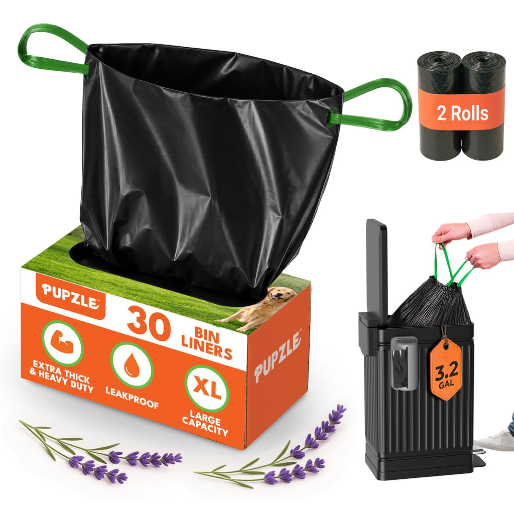Pupzle Dog Poop Bin Liners, 3.2 Gallon Trash Bag Refills with Drawstrings