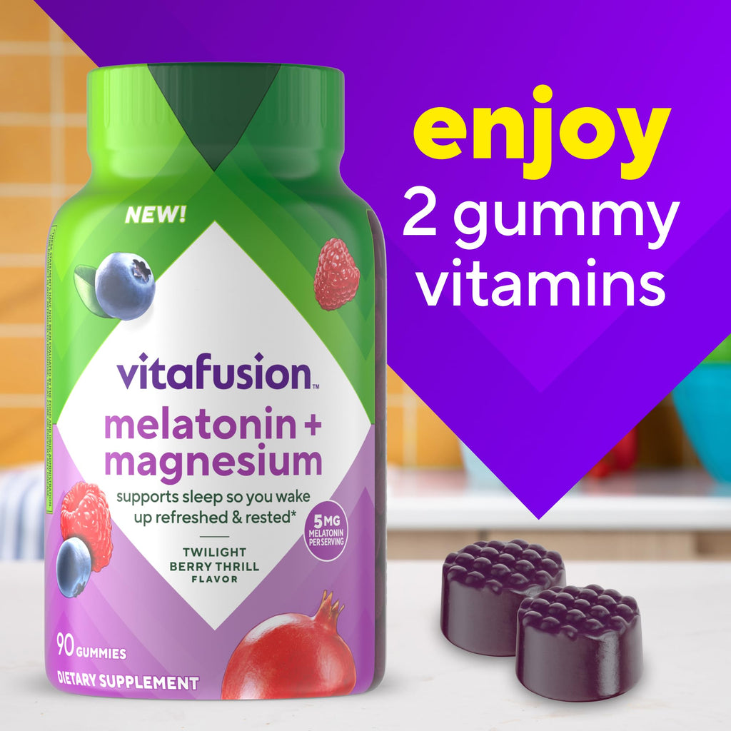Vitafusion Melatonin Gummies | 5mg | 90 Count | Gummy with Magnesium for Adults | Berry Flavor | Gluten and Dairy-Free Supplement