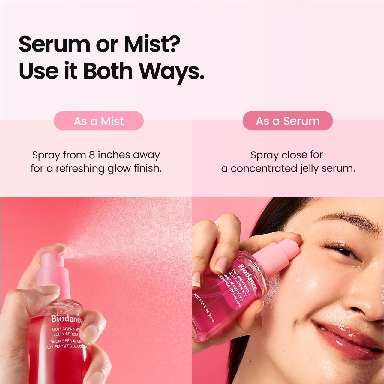 BIODANCE Collagen Peptides Jelly Serum Mist, Hydrating Face Mist, Plumping, Anti-Aging Face Spray, Sprayable Hydrogel, Travel Essentials & Self Care Gifts for Women, Korean Skin Care | 1.69 fl.oz