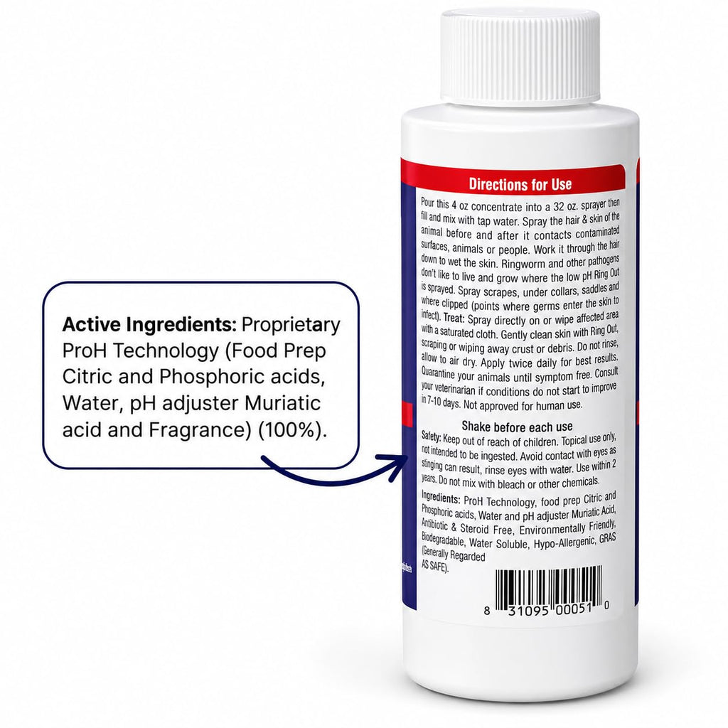 Ring Out - Control and Help Ringworm for Cats, Dogs, Sheep, Goats, Cattle, Horses, All Pets and Livestock Makes 32 oz. of Spray