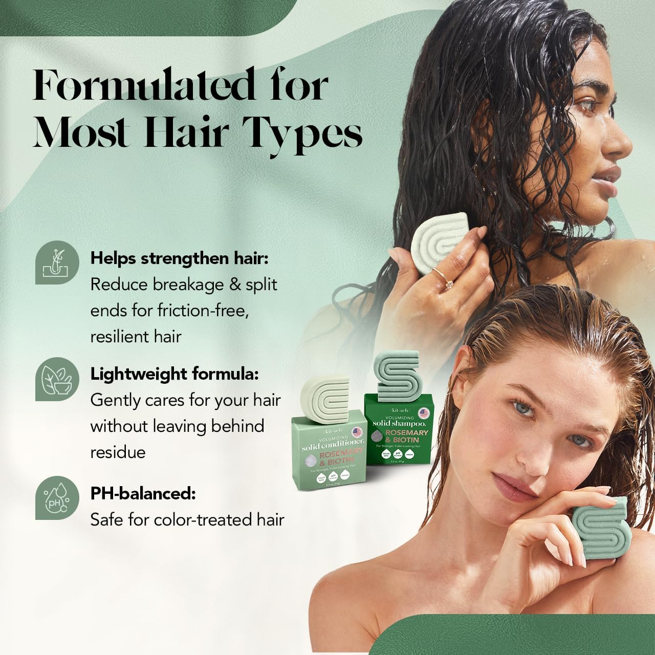 Buy now Kitsch Rosemary & Biotin Shampoo and Conditioner Set for Hair Growth - Strengthening, Thickening & Volumizing Shampoo and Conditioner Bar - Paraben, Sulfate & Silicone Free - Made in USA - 2 pack at indiglob india