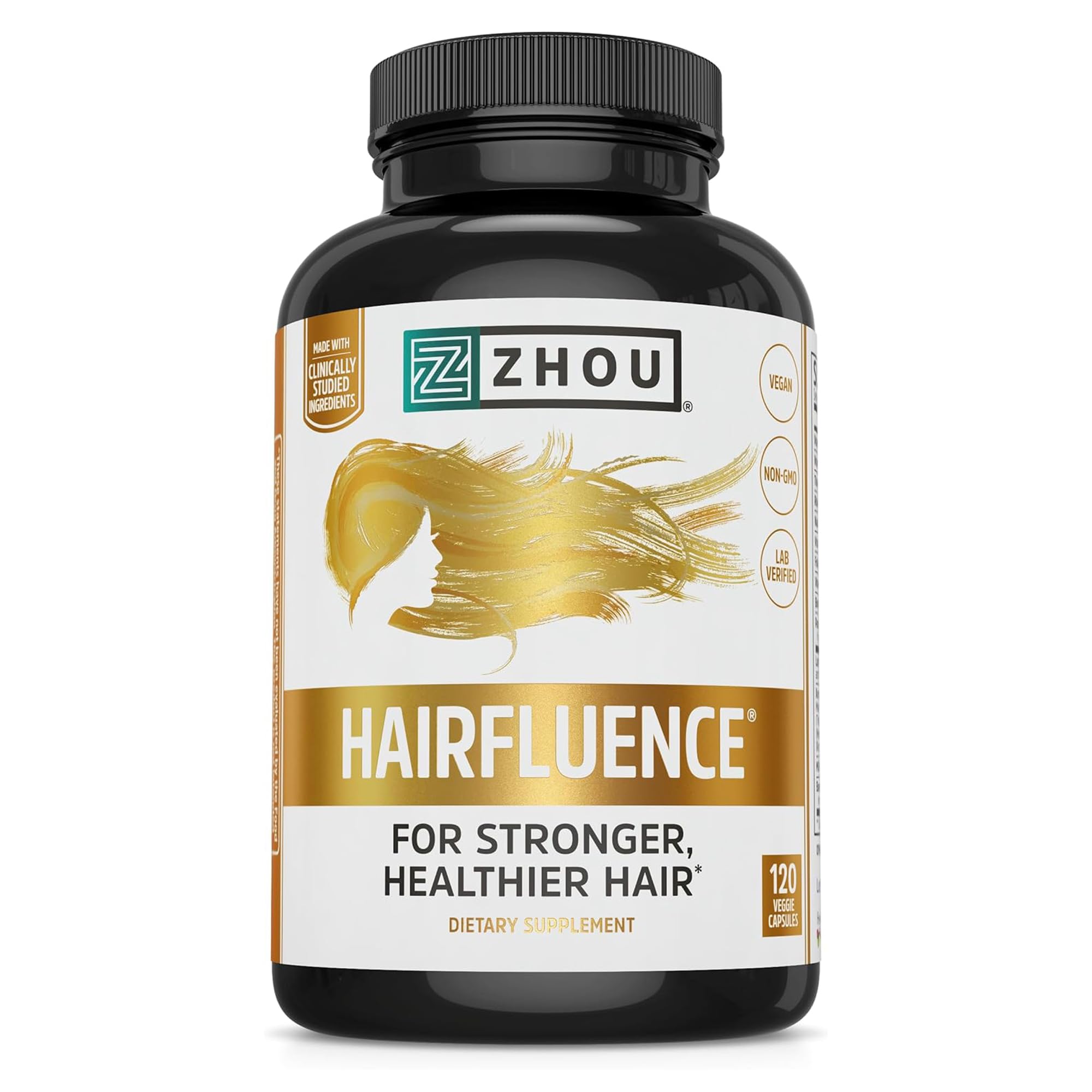Zhou Hairfluence Supplement - 120 Veggie Capsules (Pack of 1) | Vegan Biotin Supplement for Hair Growth for Men & Women, Supports Stronger & Healthier Hair & Nails