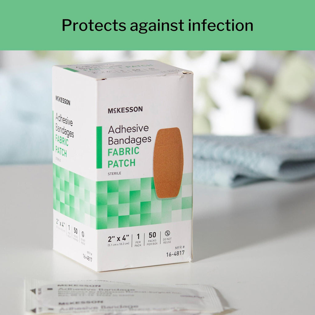 McKesson Adhesive Bandages, Sterile, Fabric, Tan, 2 x 4 in, 50 ct