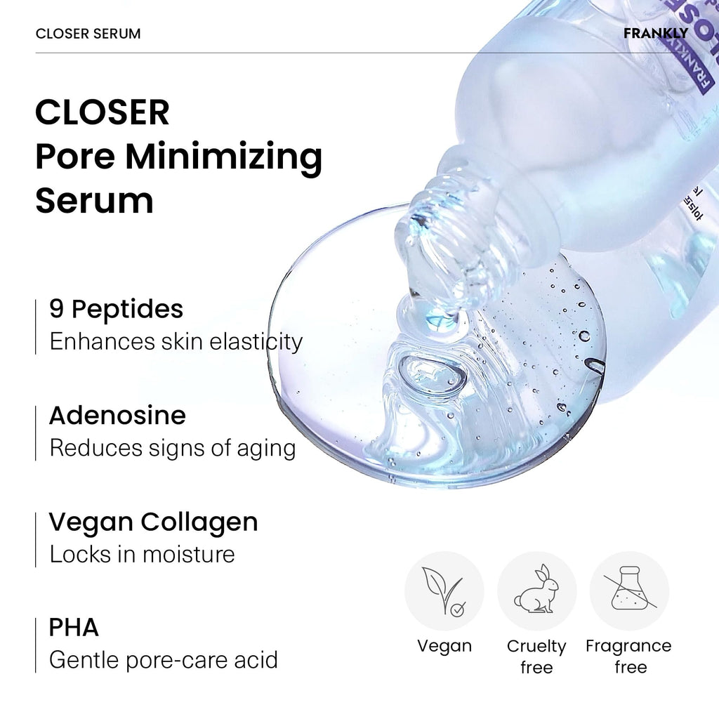 FRANKLY Closer Serum Mega Jumbo | Pore Minimizer Serum | 3.38 fl oz | 9 Peptides, Vegan Collagen, Adenosine, PHA | Korean Pore Minimizer for Glass Skin, Anti-Aging, Hydration, Elasticity