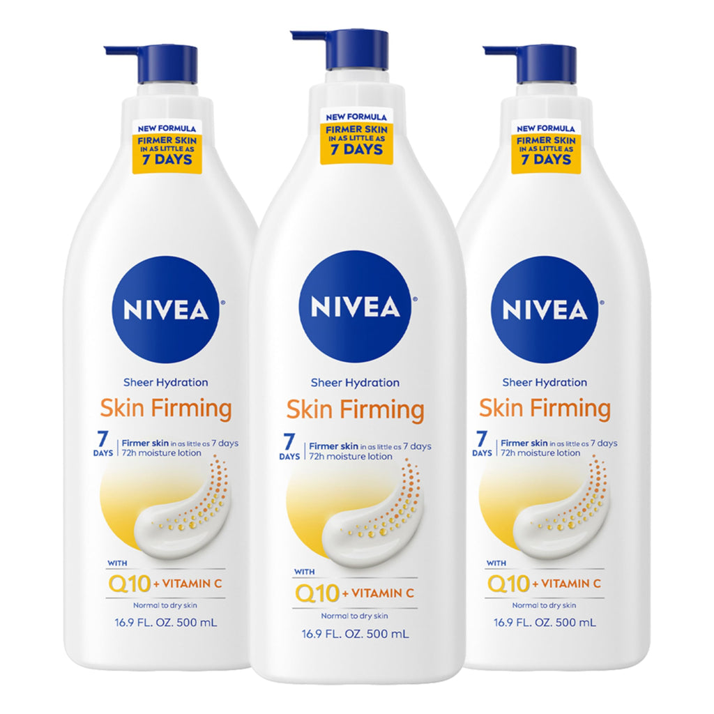 NIVEA Sheer Hydration Skin Firming Body Lotion, 33.8 FL OZ | Skin Firming Body Lotion with Q10 and Vitamin C, 72-Hour Moisturizing Lotion For Normal to Dry Skin, Paraben Free