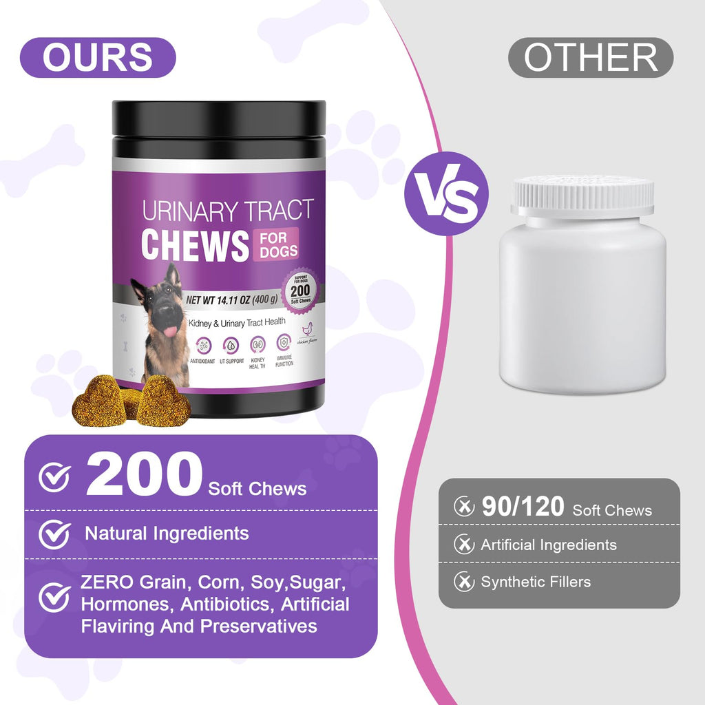 Dog UTI Treatment, 200 Soft Chews Cranberry Supplement for Dogs with D-Mannose Support Normal Urinary Tract Bladder Health & Kidney & Incontinence Remedy Stops UTI Treats Chicken Flavor