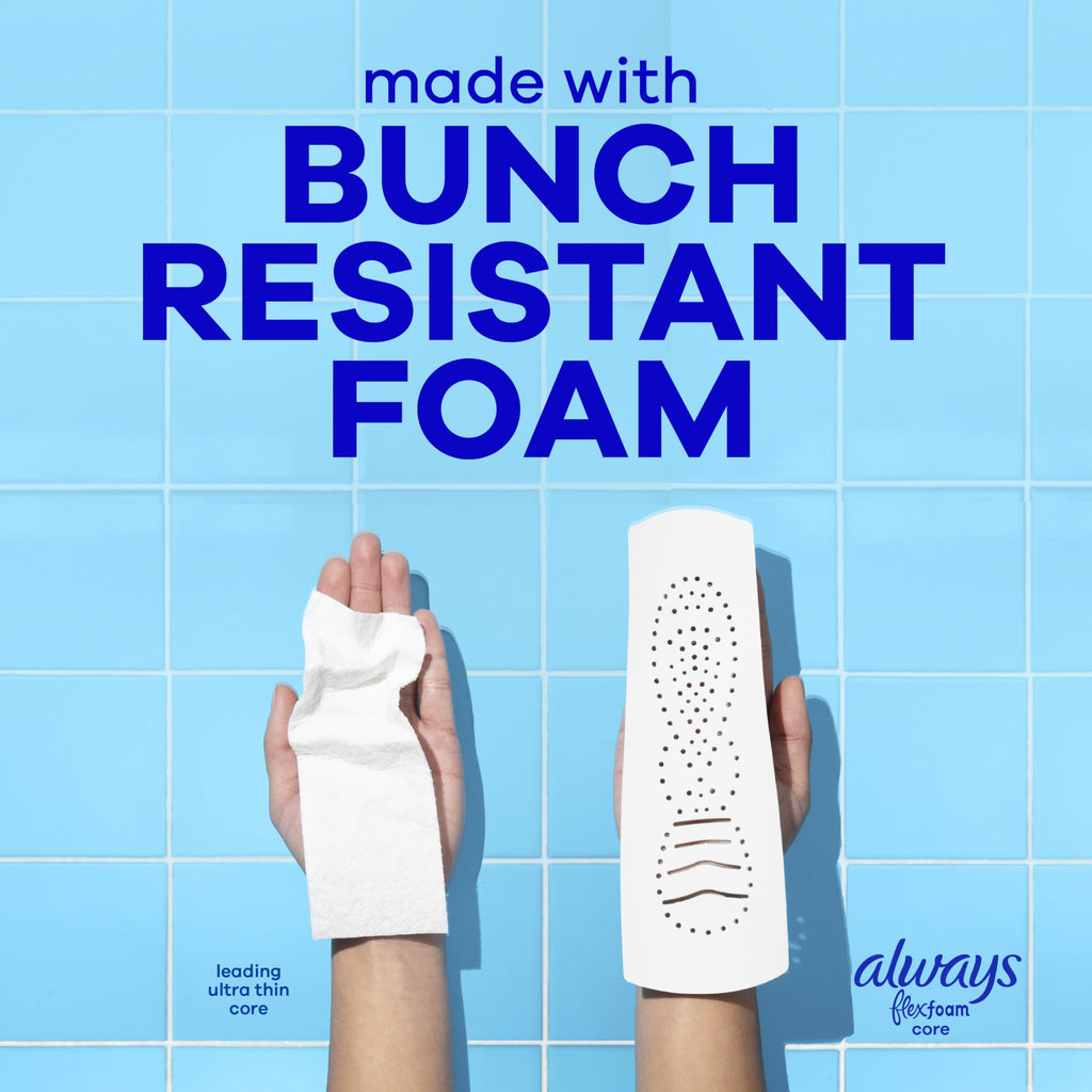 Always Infinity FlexFoam Pads for Women, Size 1, Regular Pad with Wings, Unscented, Up to Zero Feel, Zero Leaks, 60 Count
