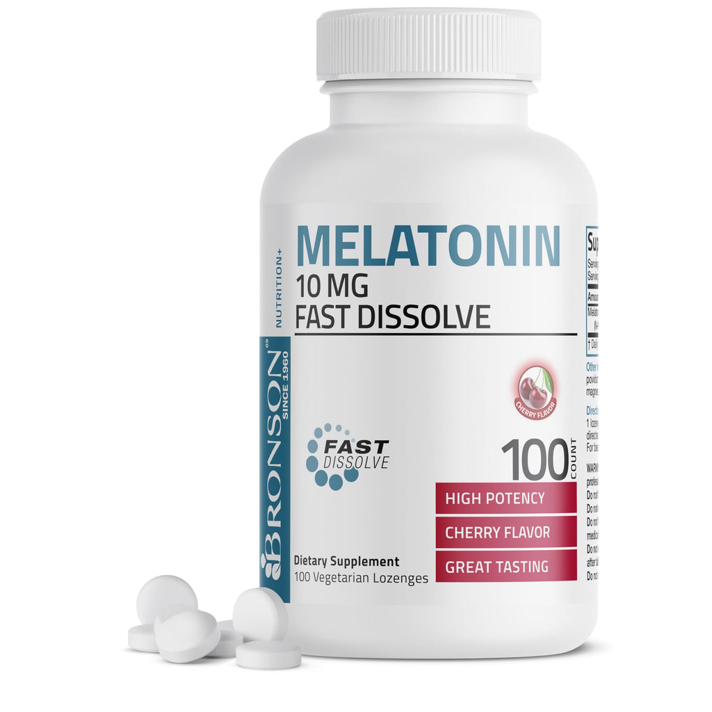 Bronson Melatonin 10 mg Sleep Support, Fast Dissolve Cherry, 100 Tablets | Helps You Fall Asleep Faster, Stay Asleep Longer & Wake Refreshed, Relaxation Support, Vegetarian Formula