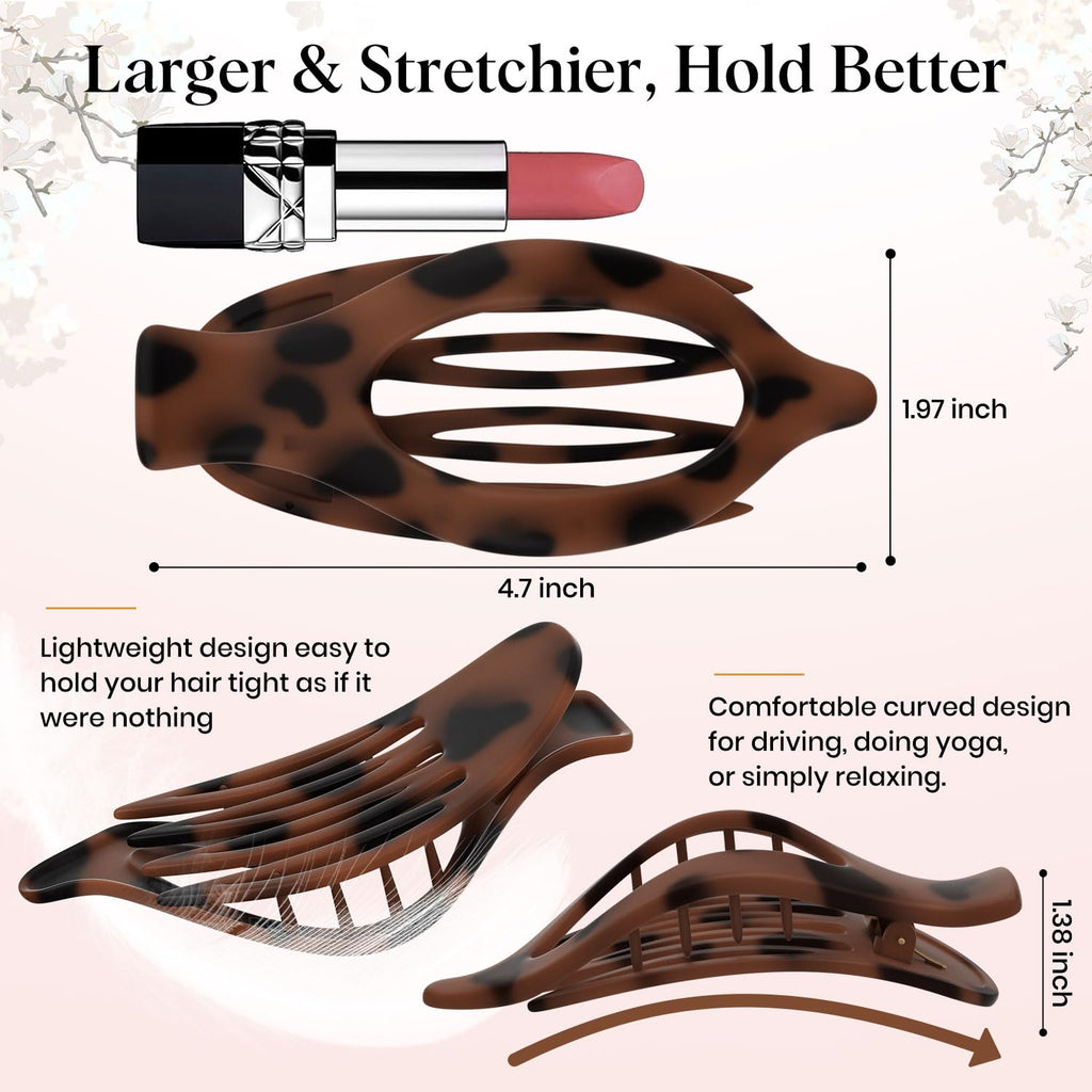 Set of 4 premium imported large flat hair clips with leopard print, holding hair securely. Ideal for daily use.